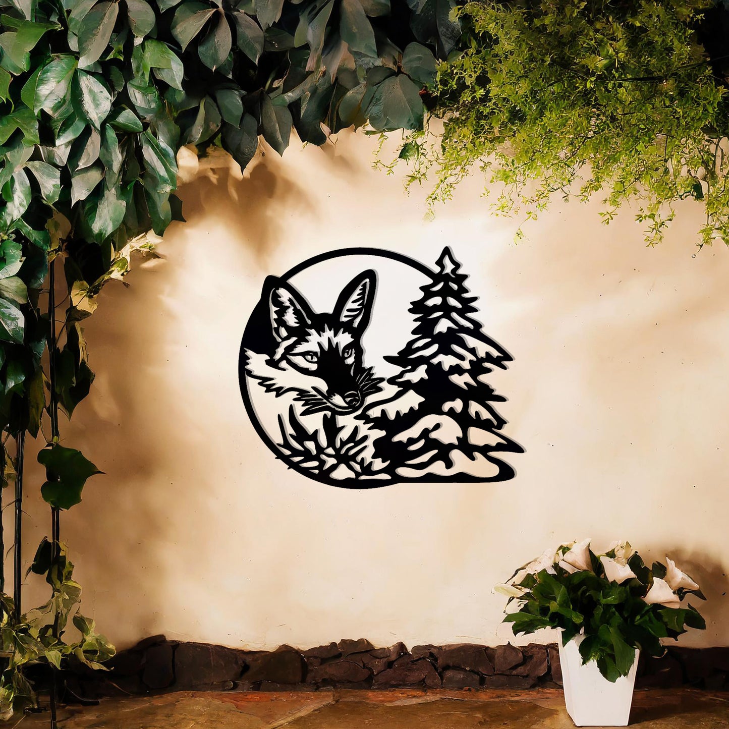 This piece features a beautiful fox amidst two towering trees. The design captures the spirit of the wild, evoking a sense of serenity and nature’s beauty, perfect for anyone looking to add a woodland touch to their space.