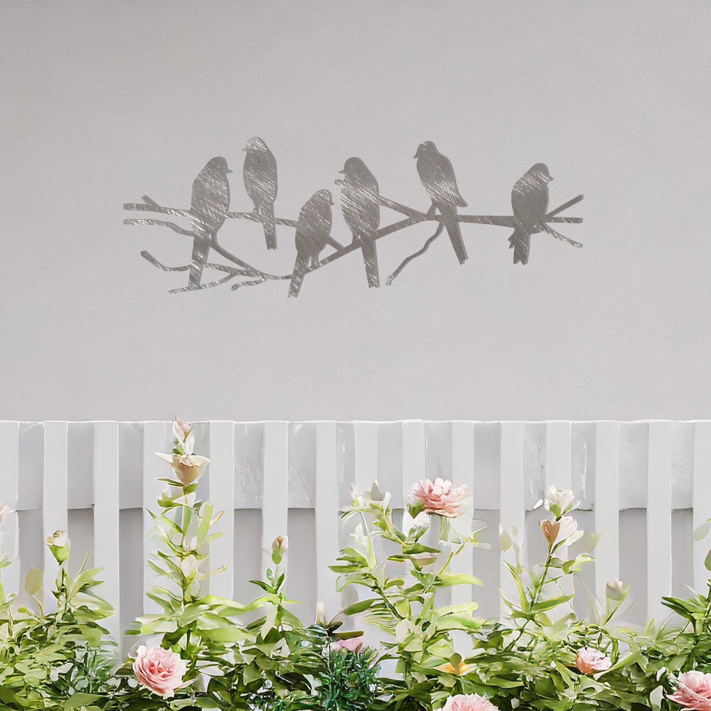 This design showcases a gathering of birds perched on a delicate arrangement of branches. The silhouettes capture a lively yet serene moment in nature, making it an ideal wall art piece for bringing a touch of the outdoors into your living space.
