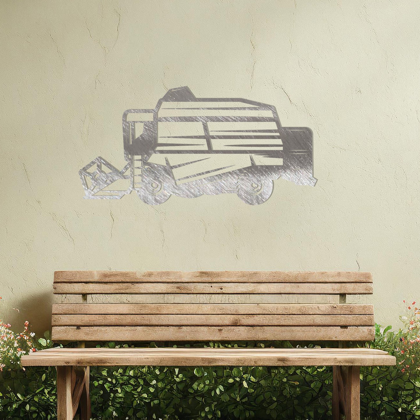 This wall art features a detailed depiction of a combine harvester, showcasing intricate lines and precise cuts that highlight its machinery and structure. Ideal for agricultural-themed spaces or as a gift for farming enthusiasts.