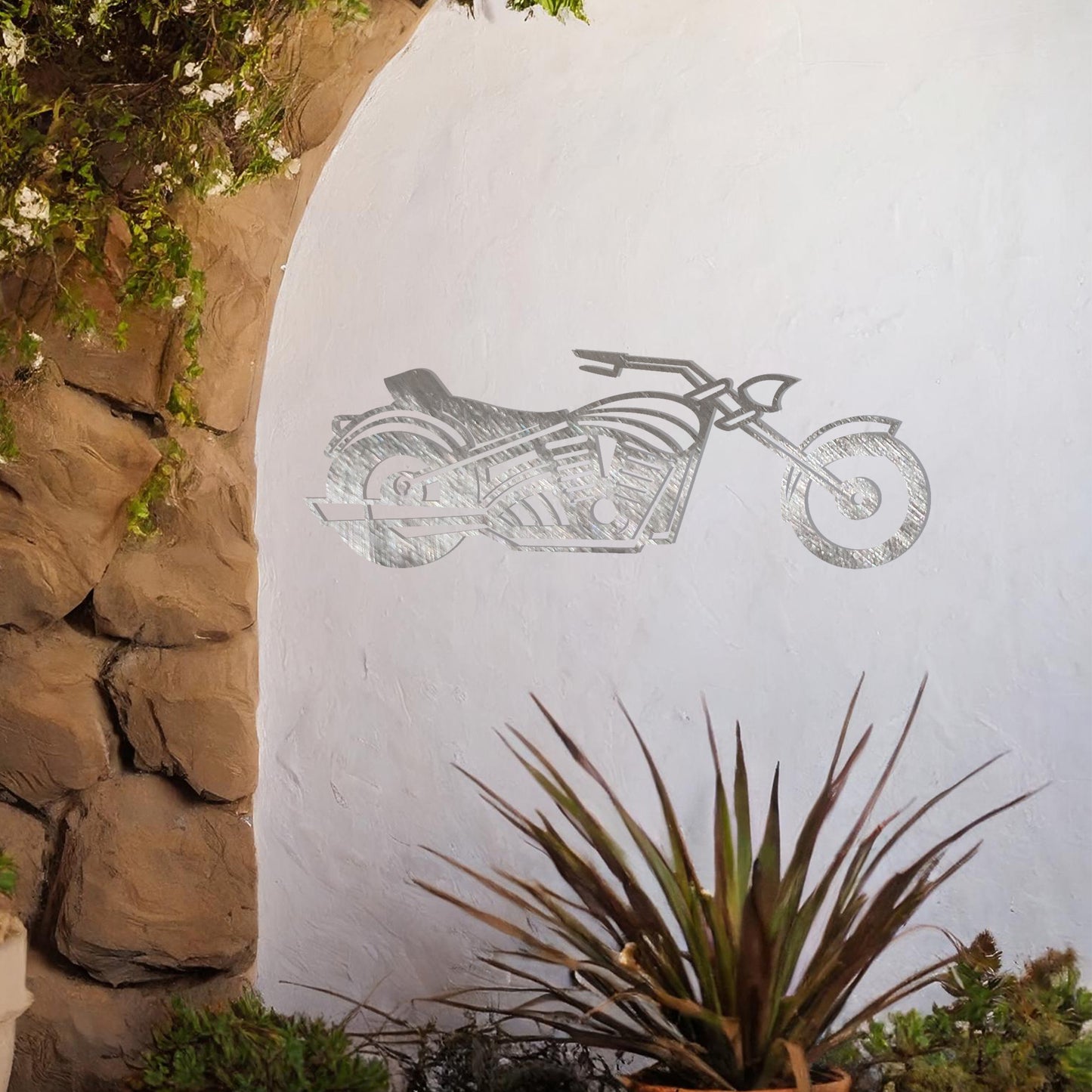 This design features a detailed motorcycle silhouette with sleek curves and dynamic lines, capturing the essence of freedom and adventure. A bold and striking wall art piece for motorbike enthusiasts.