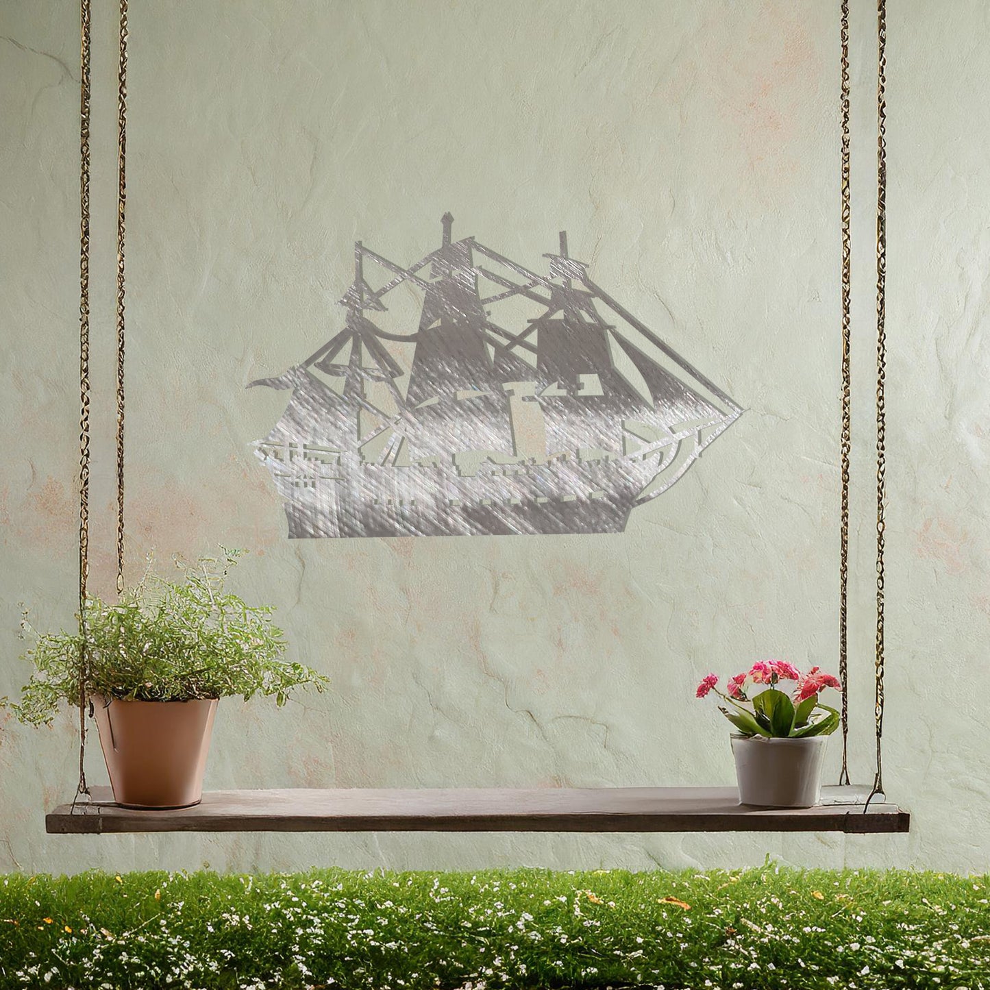 This design showcases a majestic sailing ship with intricate rigging and sails fully unfurled, evoking a sense of adventure and timeless nautical charm. A striking piece of wall art for maritime enthusiasts.