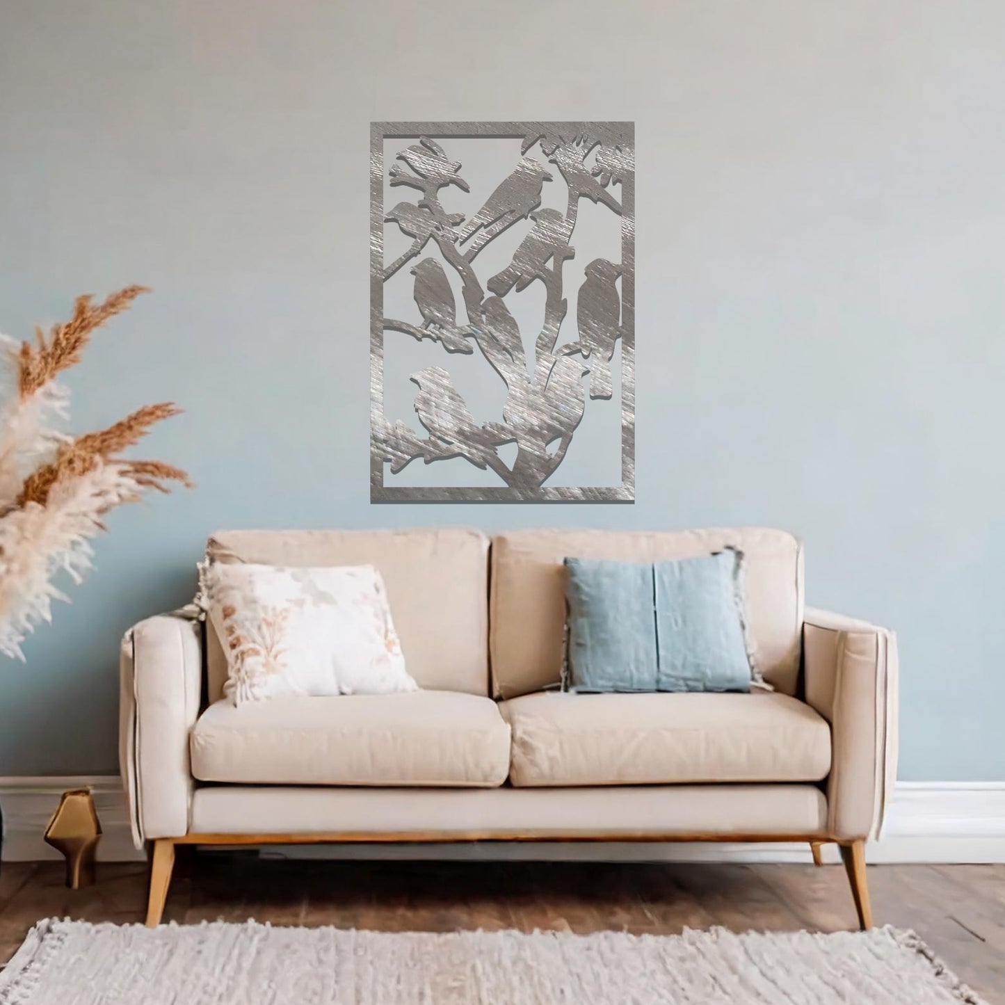 A beautifully crafted wall art featuring a flock of birds perched on branches, showcasing nature's harmony and elegance. A perfect addition to enhance your space with a touch of serenity and charm.