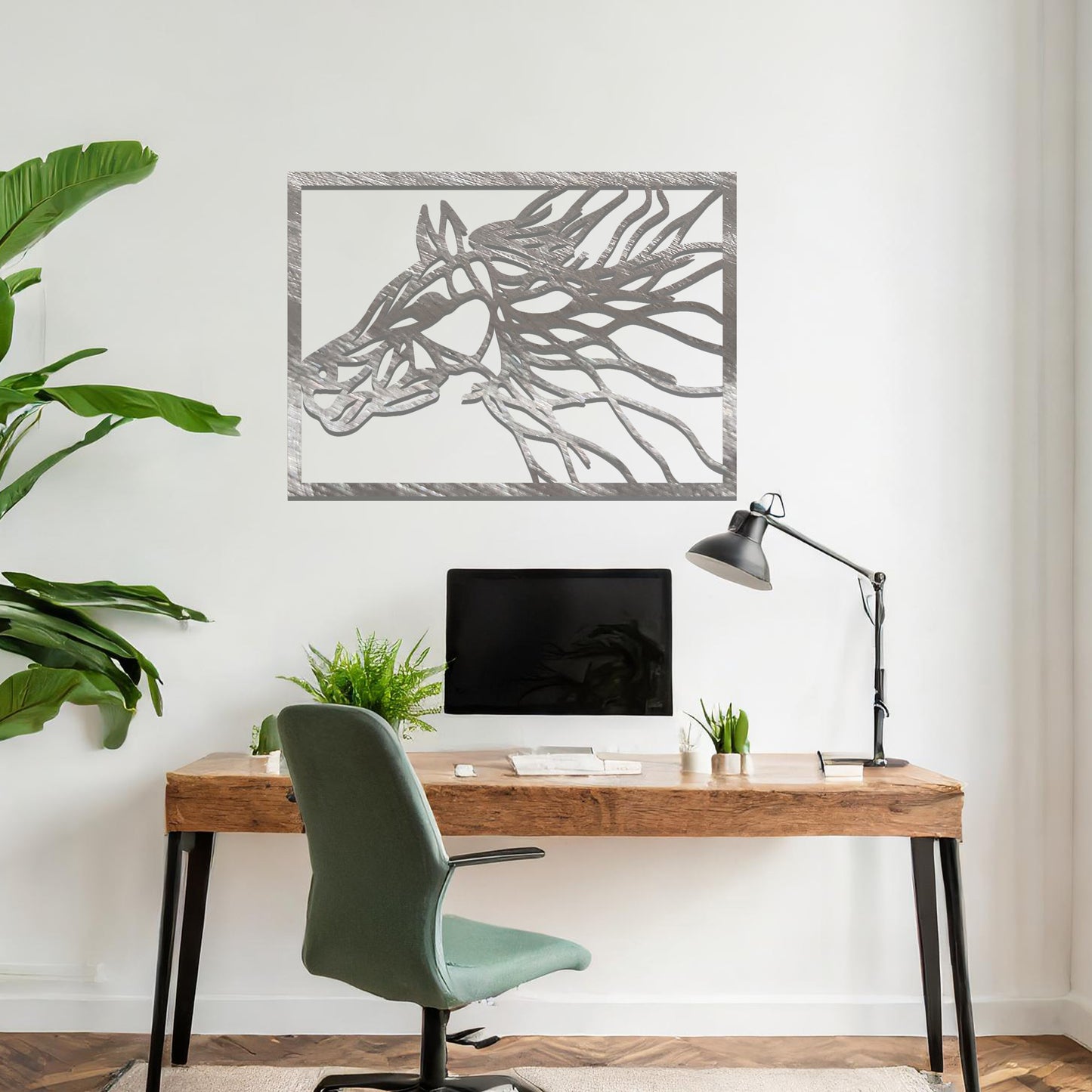 Dynamic depiction of a horse head in abstract lines, capturing motion and strength in an artistic frame. Perfect for equestrian enthusiasts or as a statement design in modern interiors.