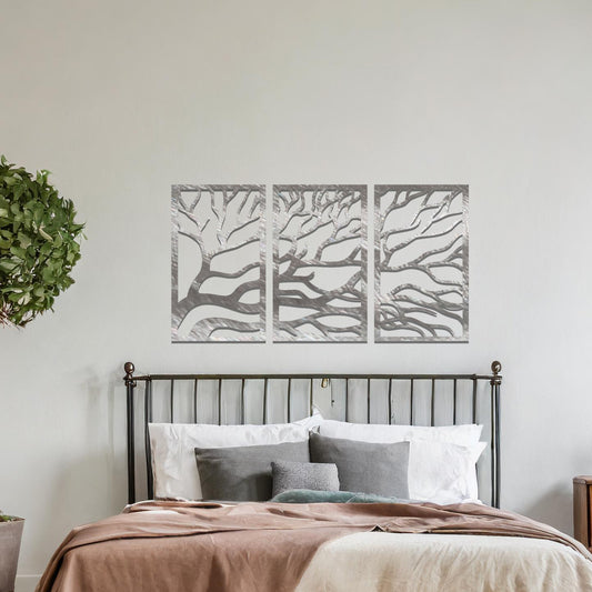 Three-panel tree design featuring intricate, flowing branches, offering a unique and organic aesthetic for modern wall decor.