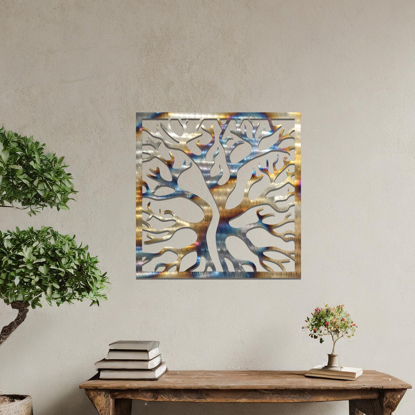 Abstract tree design with intricate branches, framed in a square shape, creating a bold and artistic look for modern wall decor.
