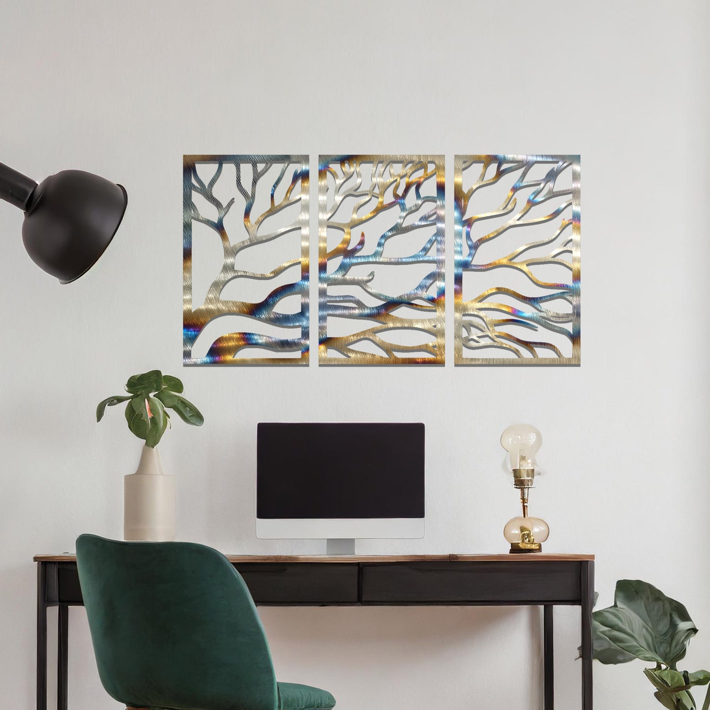 Three-panel tree design featuring intricate, flowing branches, offering a unique and organic aesthetic for modern wall decor.