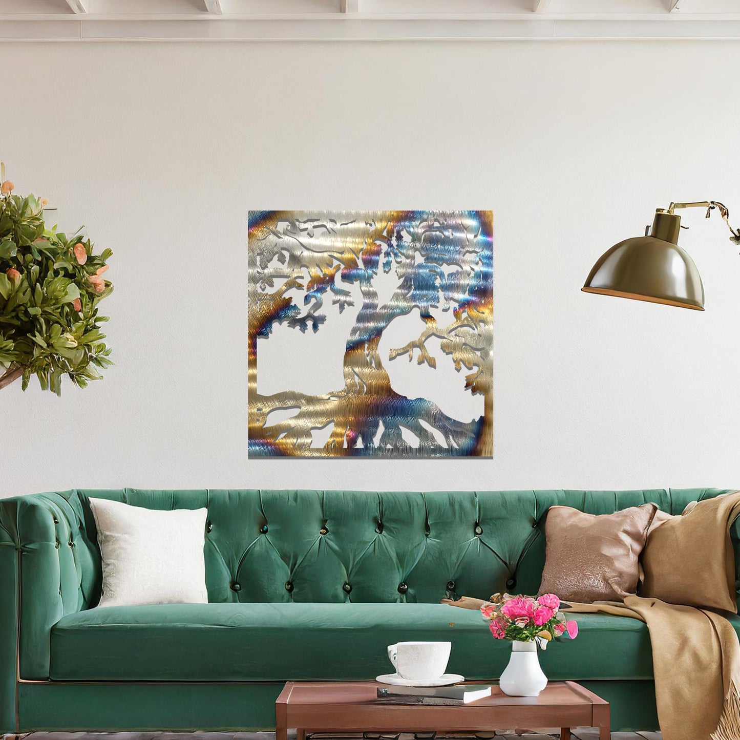 Wall art design featuring a tree with detailed roots and branches, showcasing intricate organic shapes. The tree's silhouette is framed within a square, symbolising growth, strength, and nature.