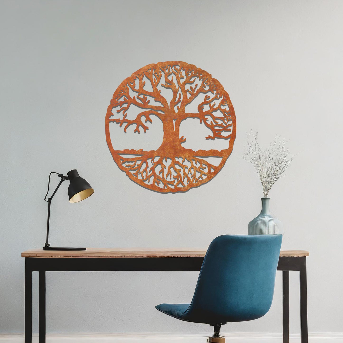 A captivating tree of life design enclosed in a circular frame, highlighting intricate branches and roots. This wall art symbolises harmony, growth, and connection, making it a meaningful addition to any interior space.