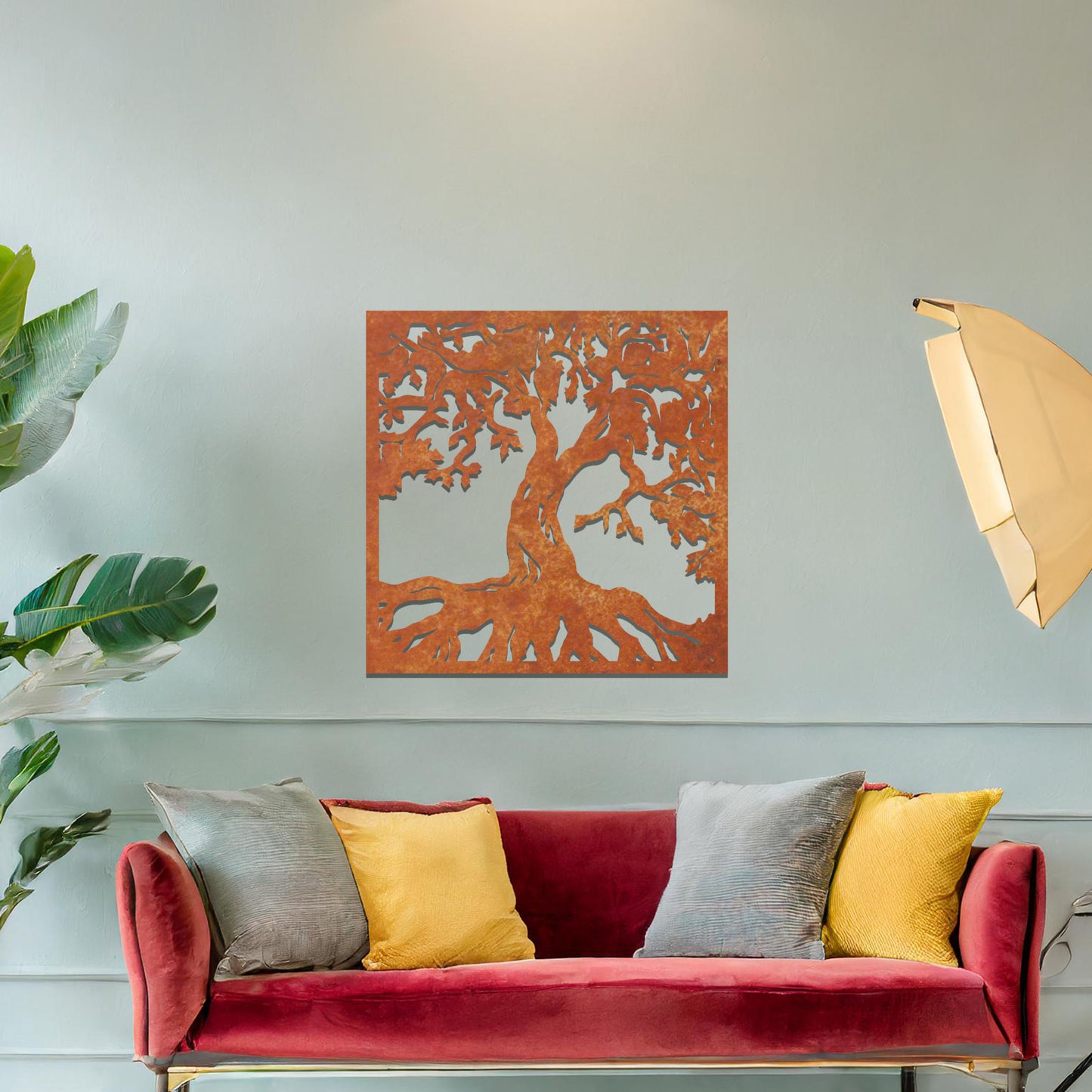 Wall art design featuring a tree with detailed roots and branches, showcasing intricate organic shapes. The tree's silhouette is framed within a square, symbolising growth, strength, and nature.