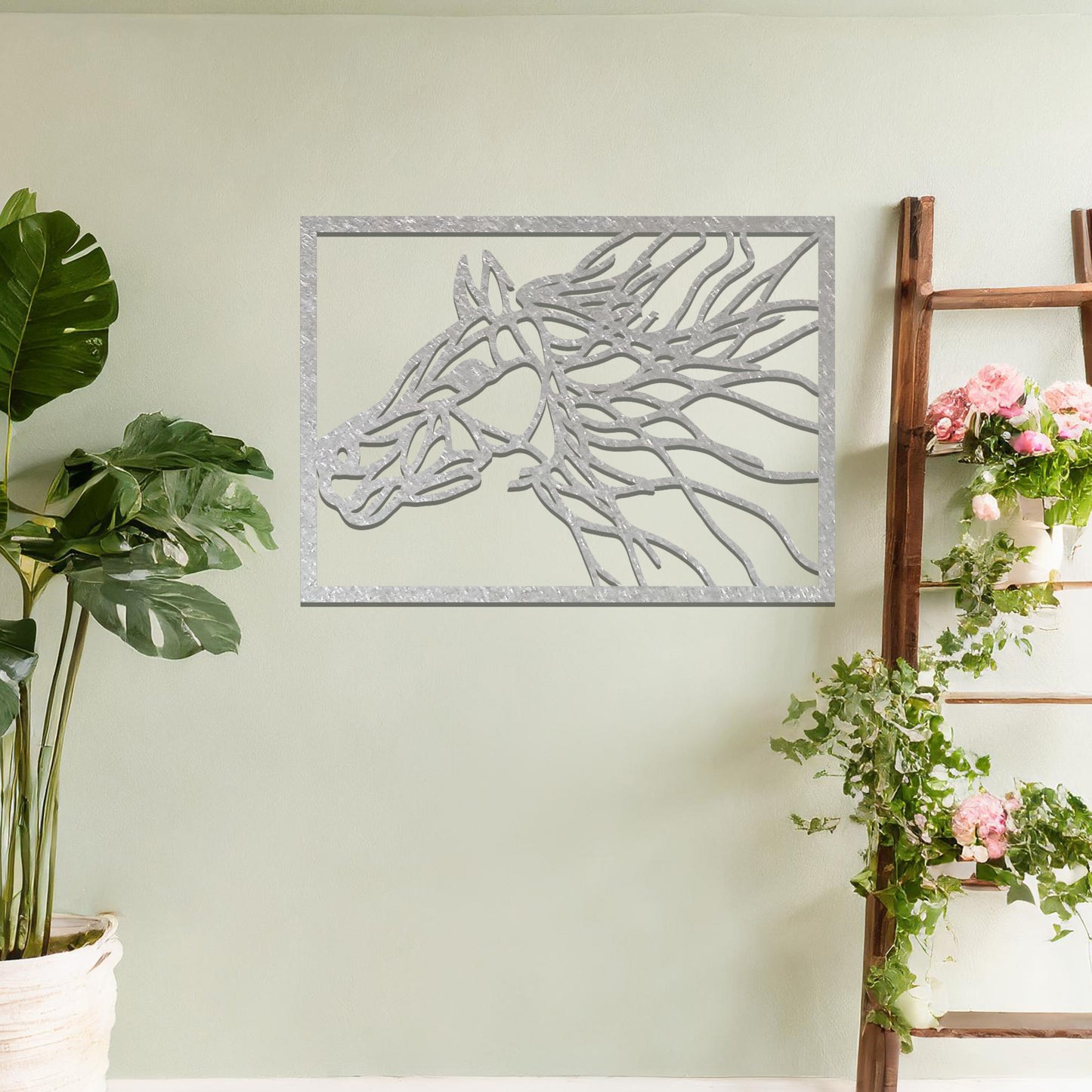 Dynamic depiction of a horse head in abstract lines, capturing motion and strength in an artistic frame. Perfect for equestrian enthusiasts or as a statement design in modern interiors.