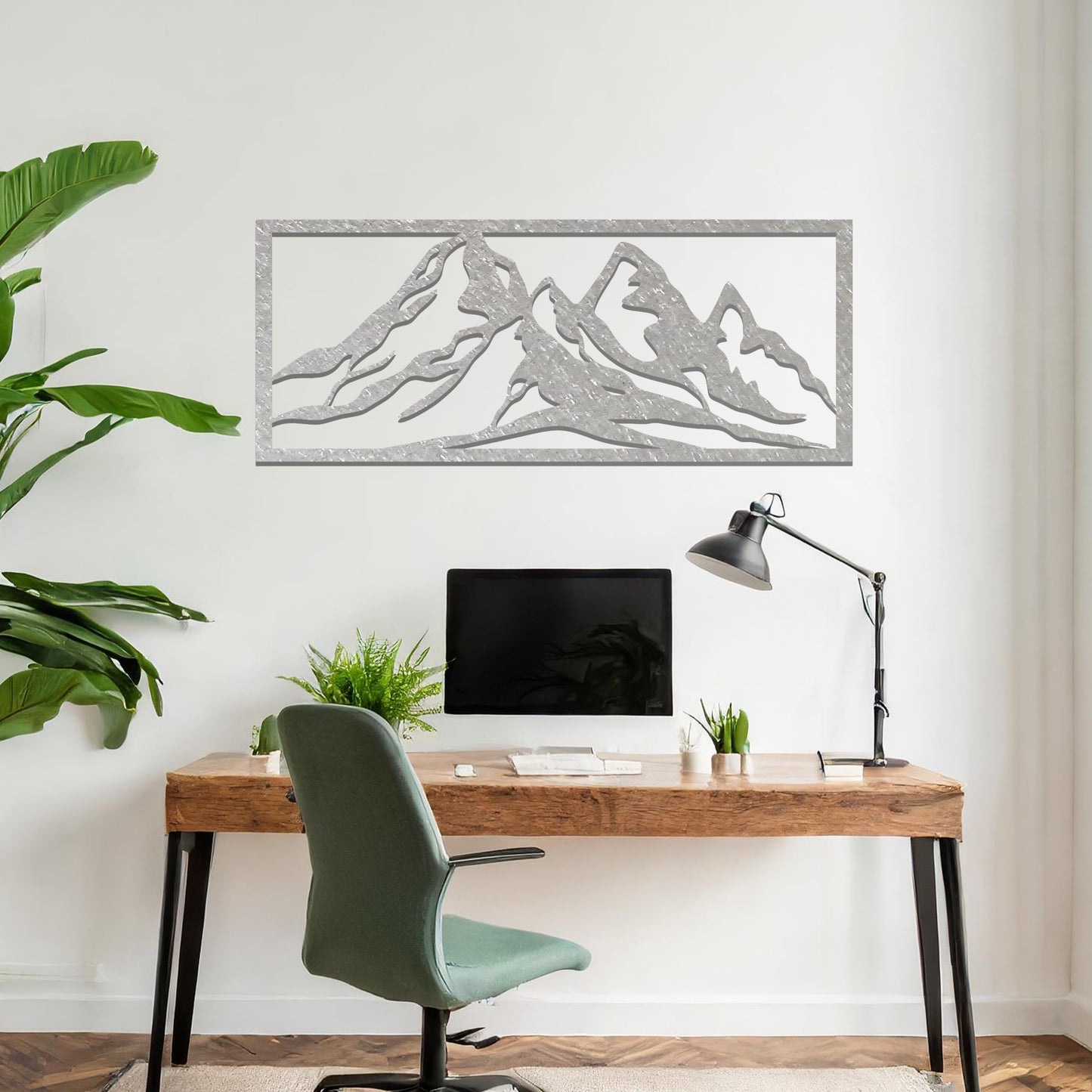 A captivating wall art design featuring a majestic mountain range, crafted with clean lines and artistic contours to evoke a sense of adventure and natural beauty. Perfect for enhancing your interior aesthetic.