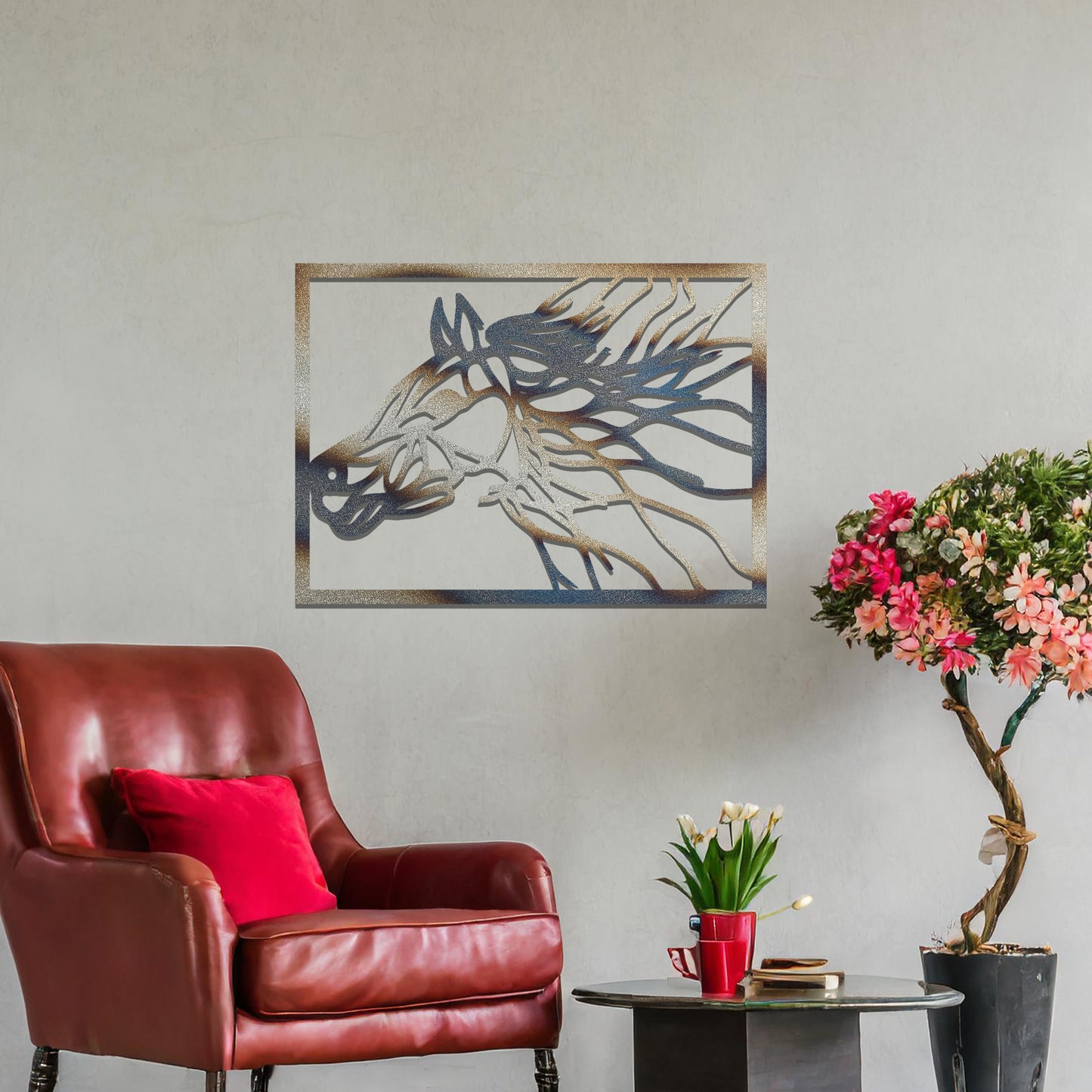 Dynamic depiction of a horse head in abstract lines, capturing motion and strength in an artistic frame. Perfect for equestrian enthusiasts or as a statement design in modern interiors.