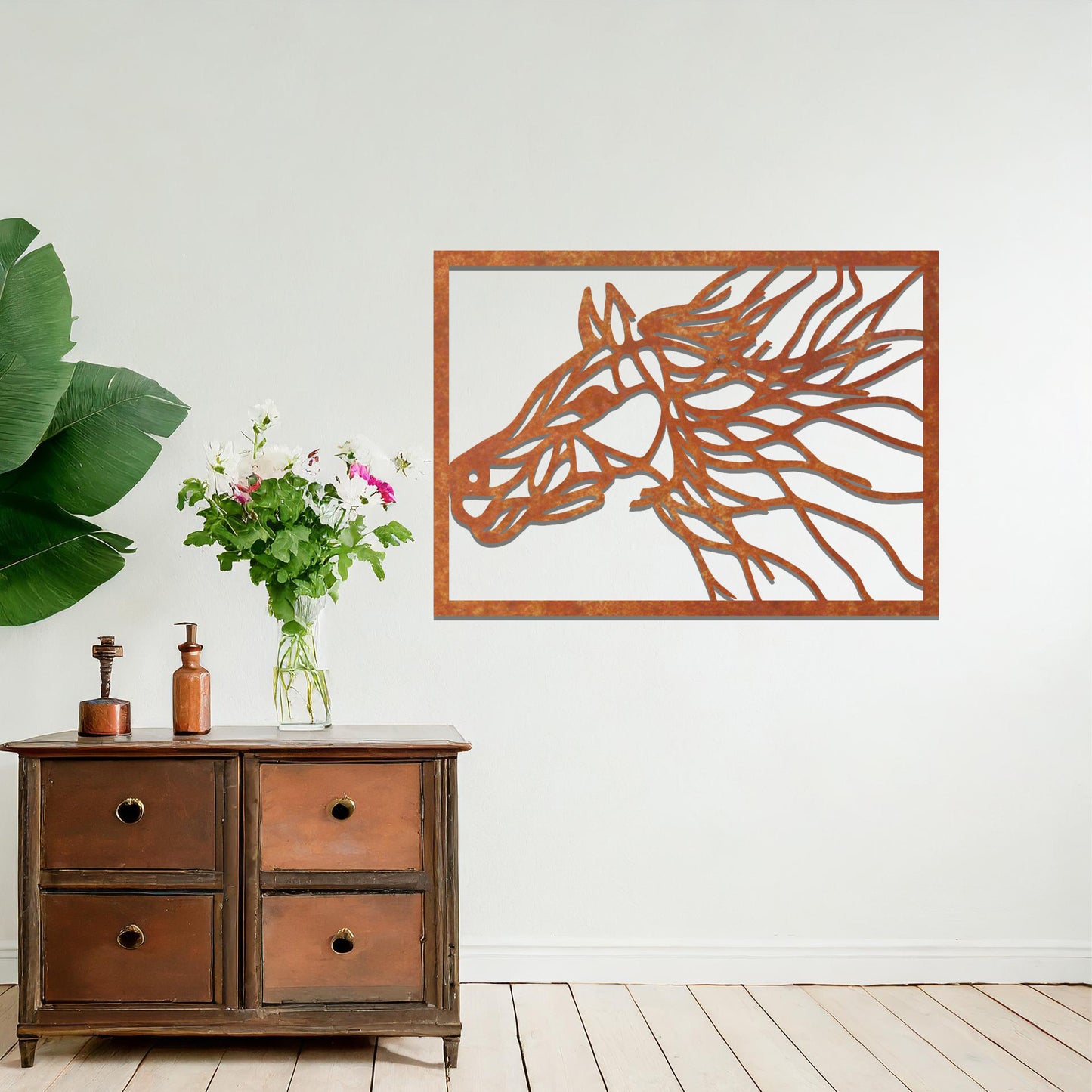 Dynamic depiction of a horse head in abstract lines, capturing motion and strength in an artistic frame. Perfect for equestrian enthusiasts or as a statement design in modern interiors.