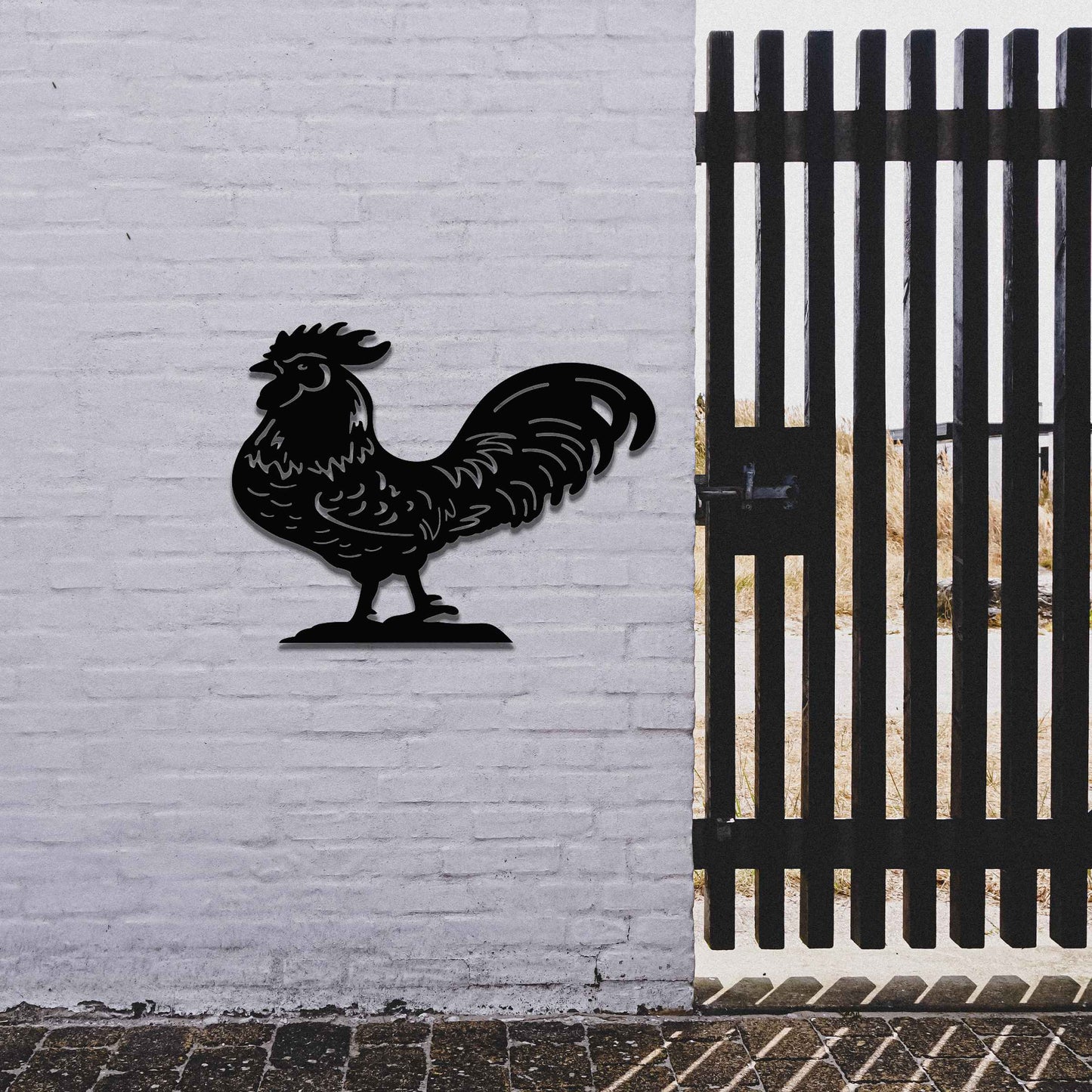 A striking, detailed rooster design, showcasing its feathers and proud stance. This elegant and dynamic wall art adds a bold touch to any space, capturing the essence of the rooster in a timeless, rustic style.