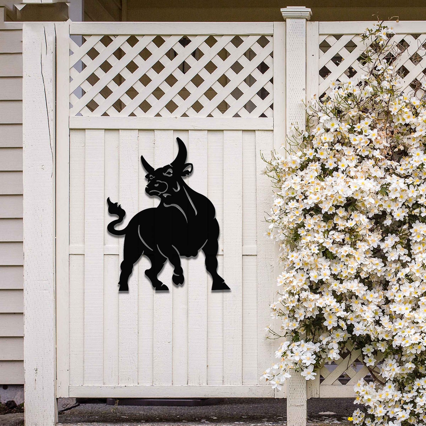 This design features a strong, dynamic bull with bold lines emphasizing its muscular structure and stance. The bull is depicted in an alert, powerful pose, capturing its essence of energy and determination.