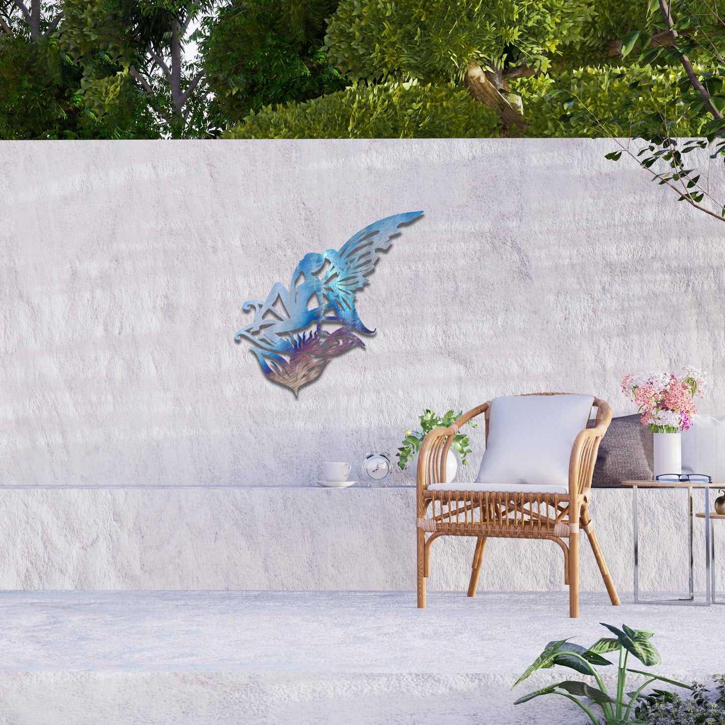 This design features a fairy perched gracefully on a stylized flower, with delicate wings outstretched. The intricate patterns on the wings and the fluid lines of the fairy's pose create a sense of ethereal beauty and enchantment.