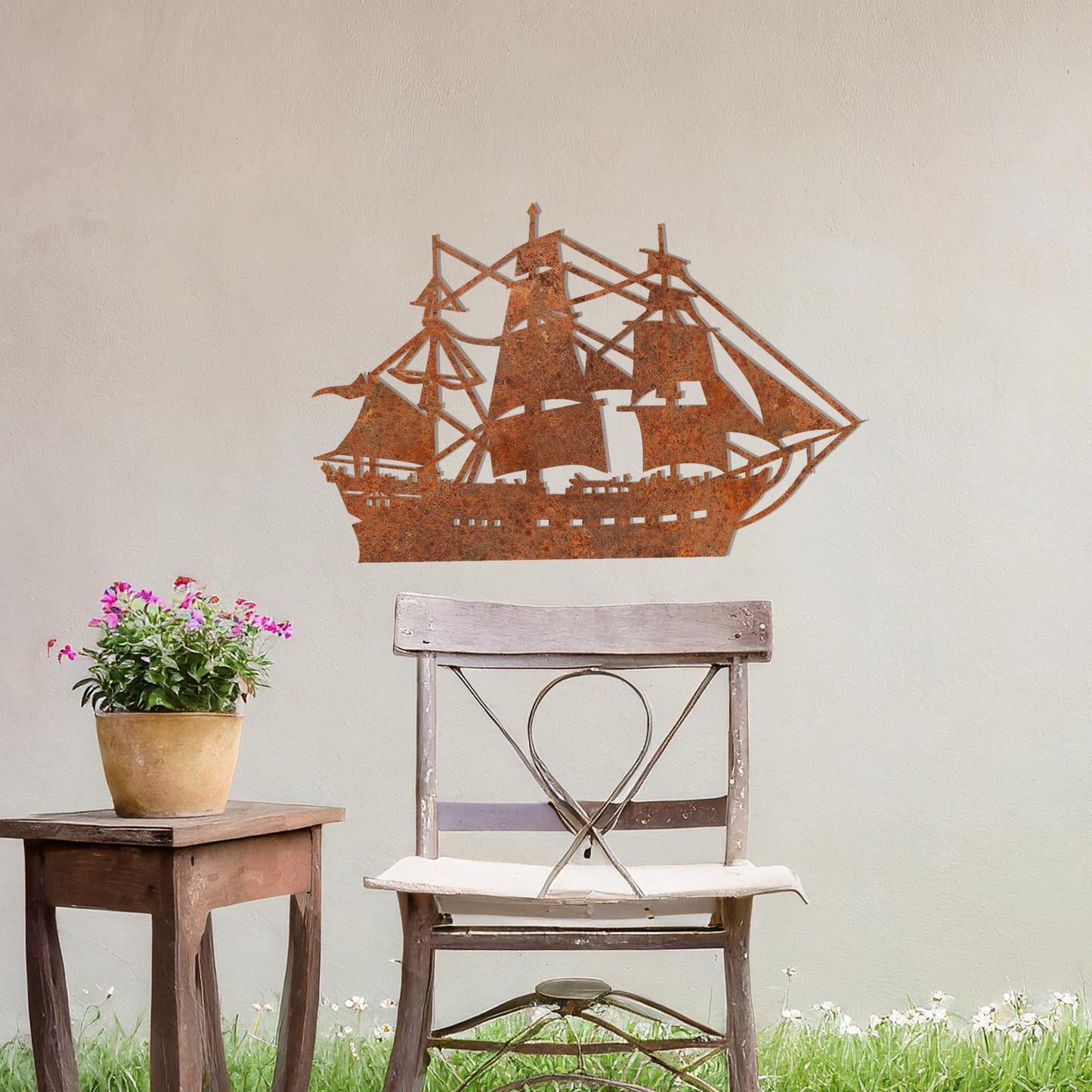 This design showcases a majestic sailing ship with intricate rigging and sails fully unfurled, evoking a sense of adventure and timeless nautical charm. A striking piece of wall art for maritime enthusiasts.