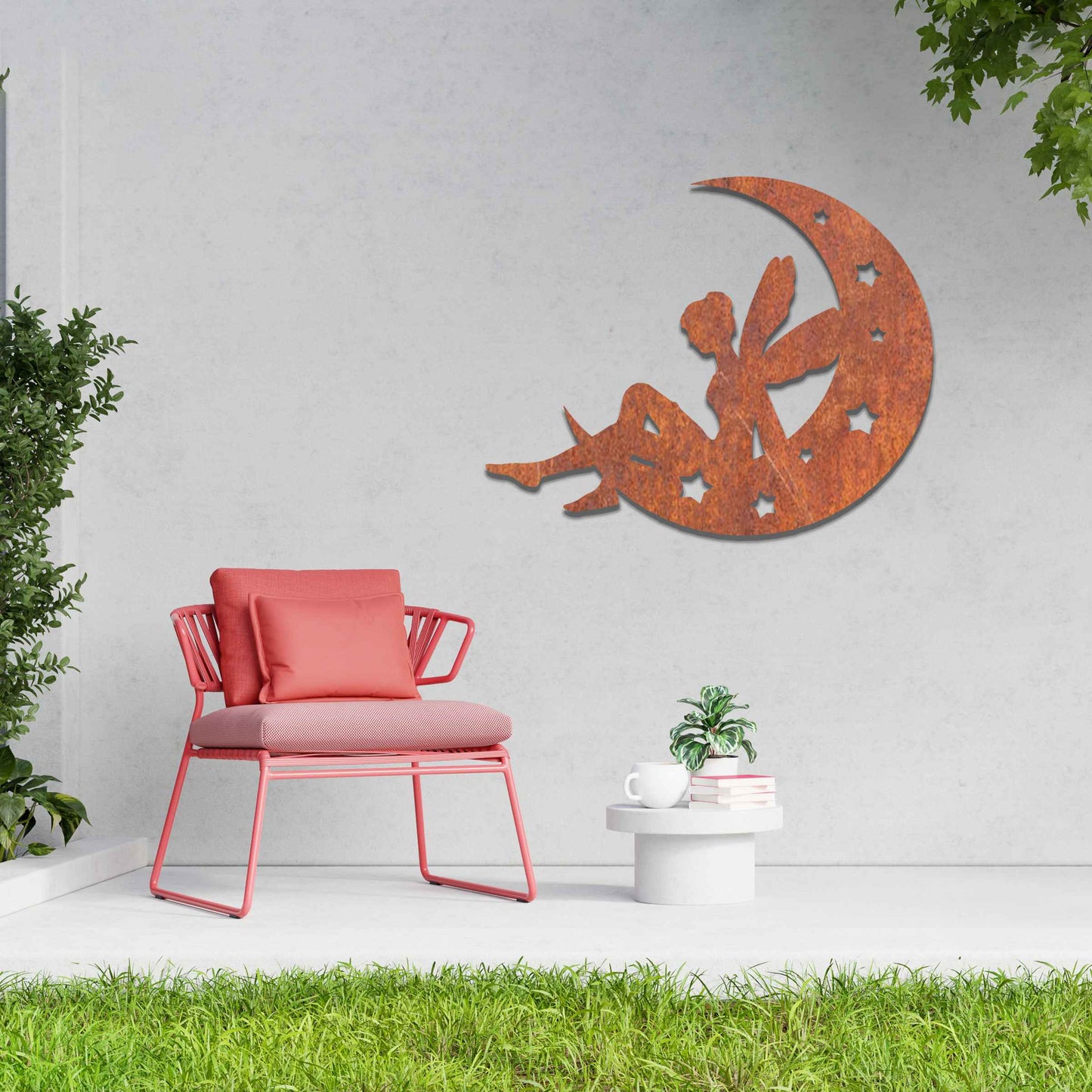 This design features a fairy sitting on a crescent moon, surrounded by stars. The delicate form of the fairy and the celestial details of the moon and stars convey a sense of magic and tranquility, making it a whimsical addition to any space.