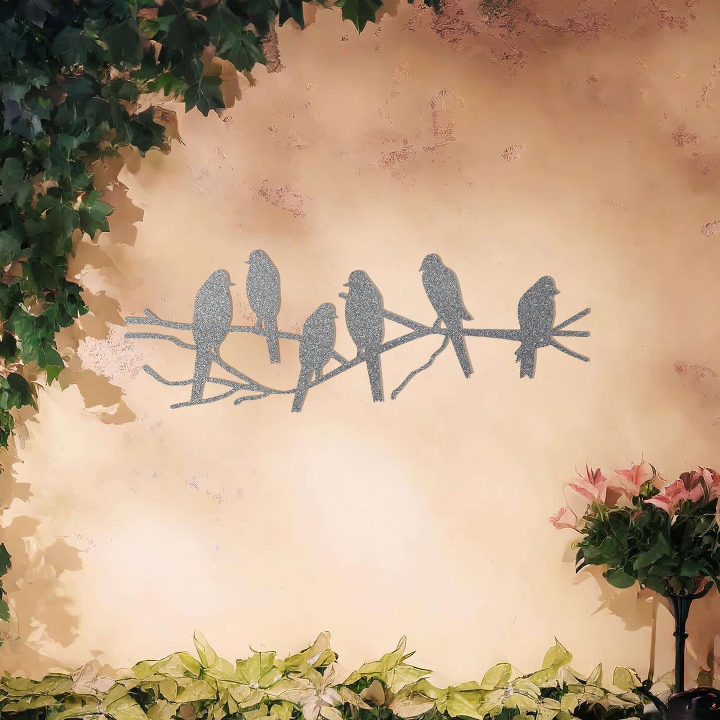 This design showcases a gathering of birds perched on a delicate arrangement of branches. The silhouettes capture a lively yet serene moment in nature, making it an ideal wall art piece for bringing a touch of the outdoors into your living space.