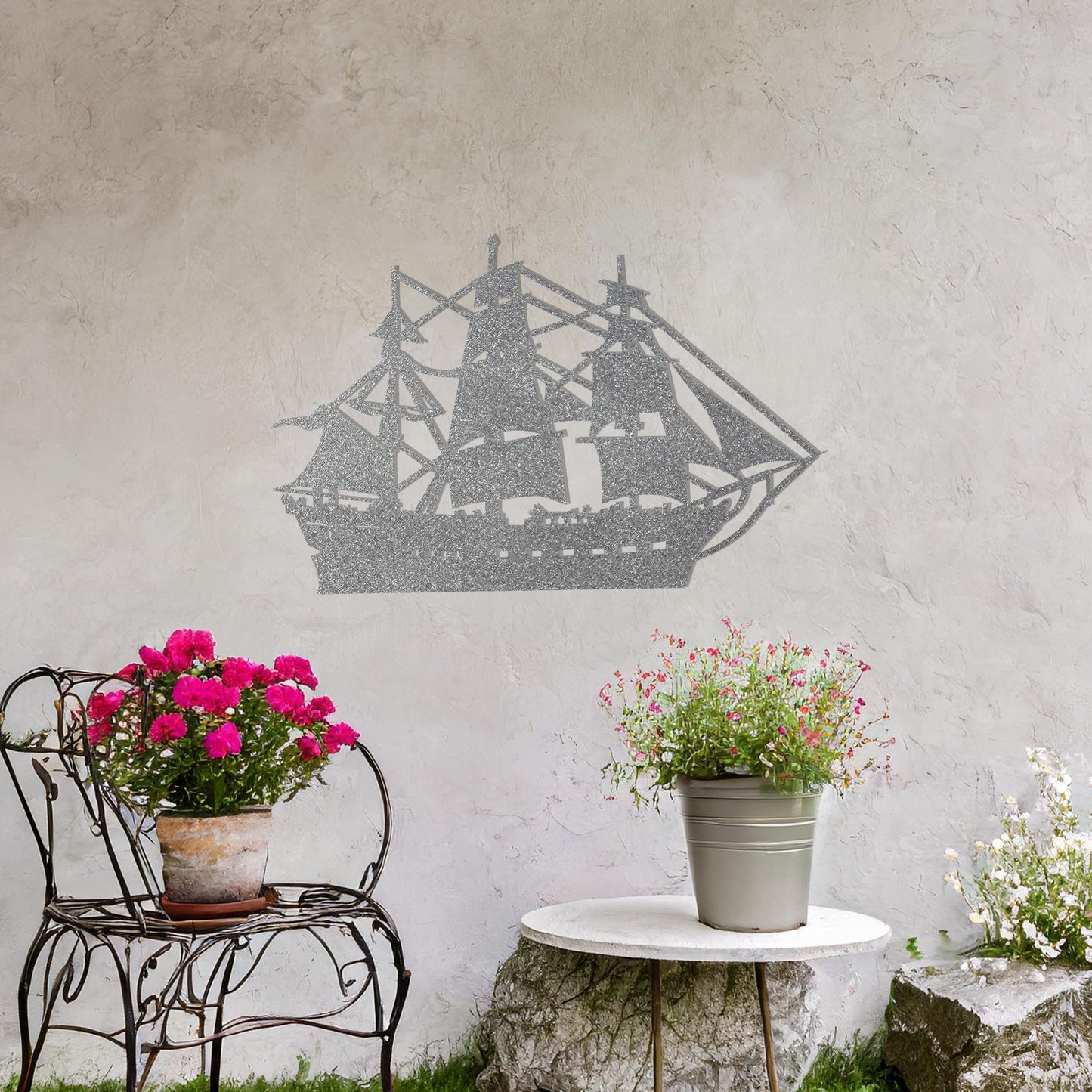 This design showcases a majestic sailing ship with intricate rigging and sails fully unfurled, evoking a sense of adventure and timeless nautical charm. A striking piece of wall art for maritime enthusiasts.