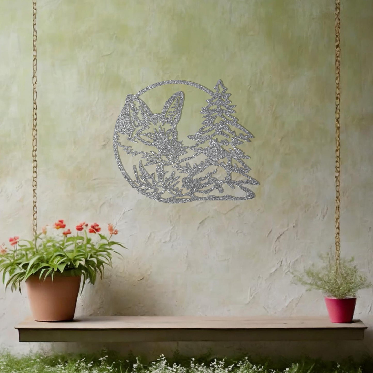 This piece features a beautiful fox amidst two towering trees. The design captures the spirit of the wild, evoking a sense of serenity and nature’s beauty, perfect for anyone looking to add a woodland touch to their space.