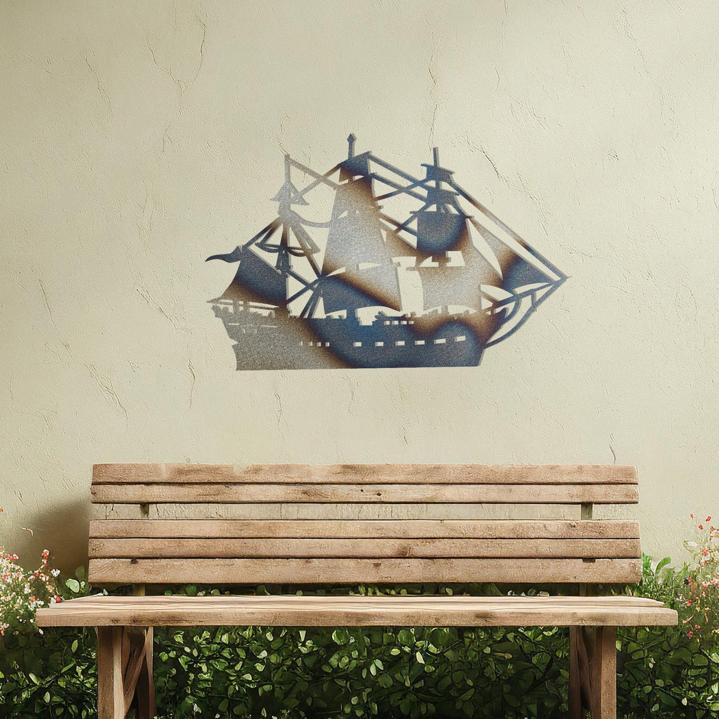 This design showcases a majestic sailing ship with intricate rigging and sails fully unfurled, evoking a sense of adventure and timeless nautical charm. A striking piece of wall art for maritime enthusiasts.