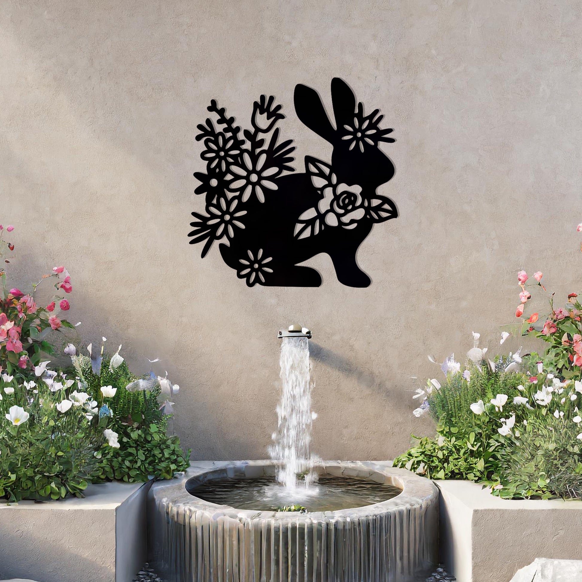 This design showcases a rabbit surrounded by an intricate arrangement of flowers, blending nature's elegance with the charm of wildlife. The delicate floral details enhance the overall beauty of the piece.