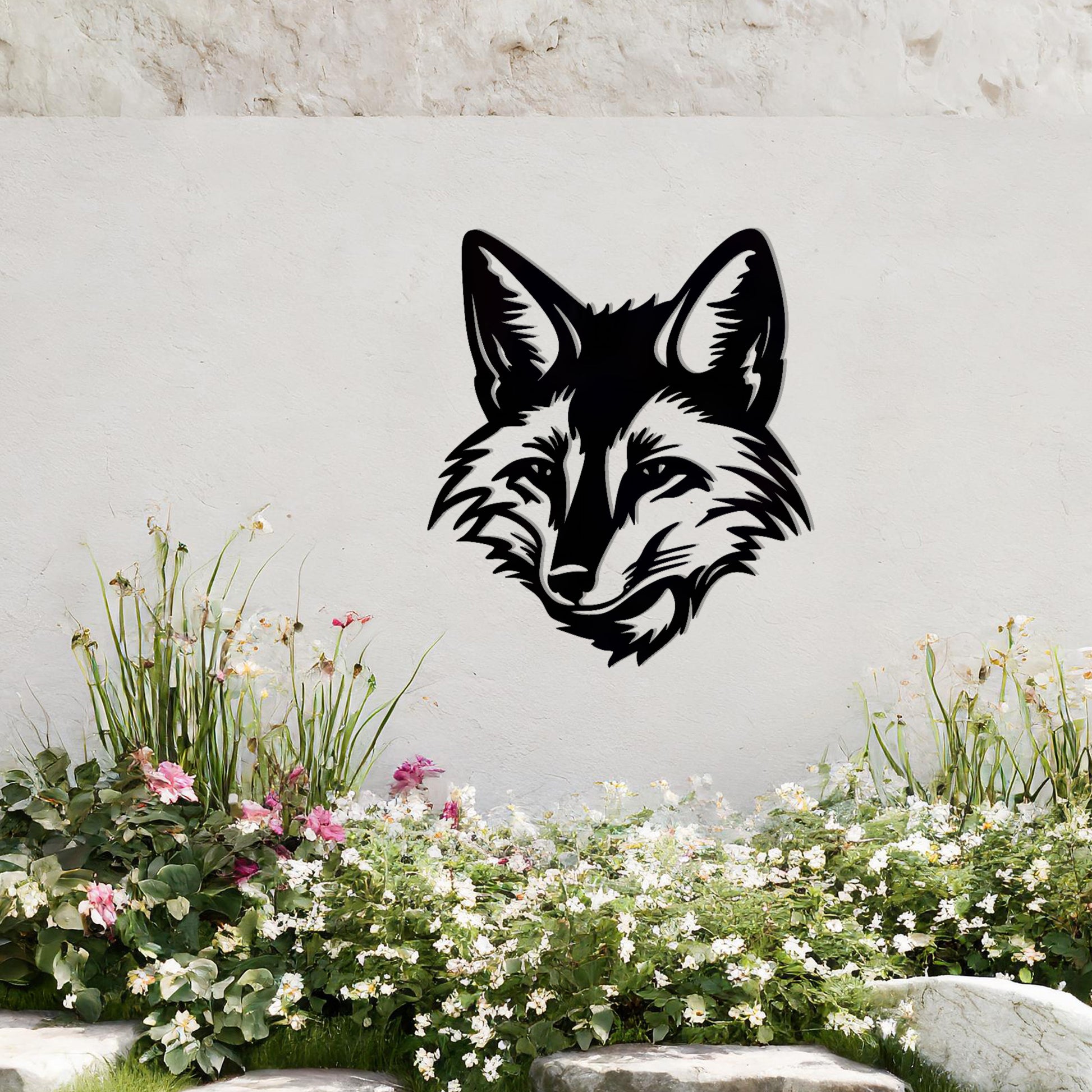 This is a sleek and artistic metal wall art design showcasing the face of a fox, intricately crafted to highlight its cunning expression and sharp features. Perfect for adding a stylish, nature-inspired element to your space.