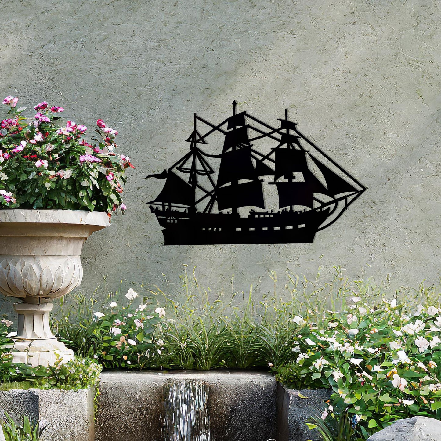 This design showcases a majestic sailing ship with intricate rigging and sails fully unfurled, evoking a sense of adventure and timeless nautical charm. A striking piece of wall art for maritime enthusiasts.