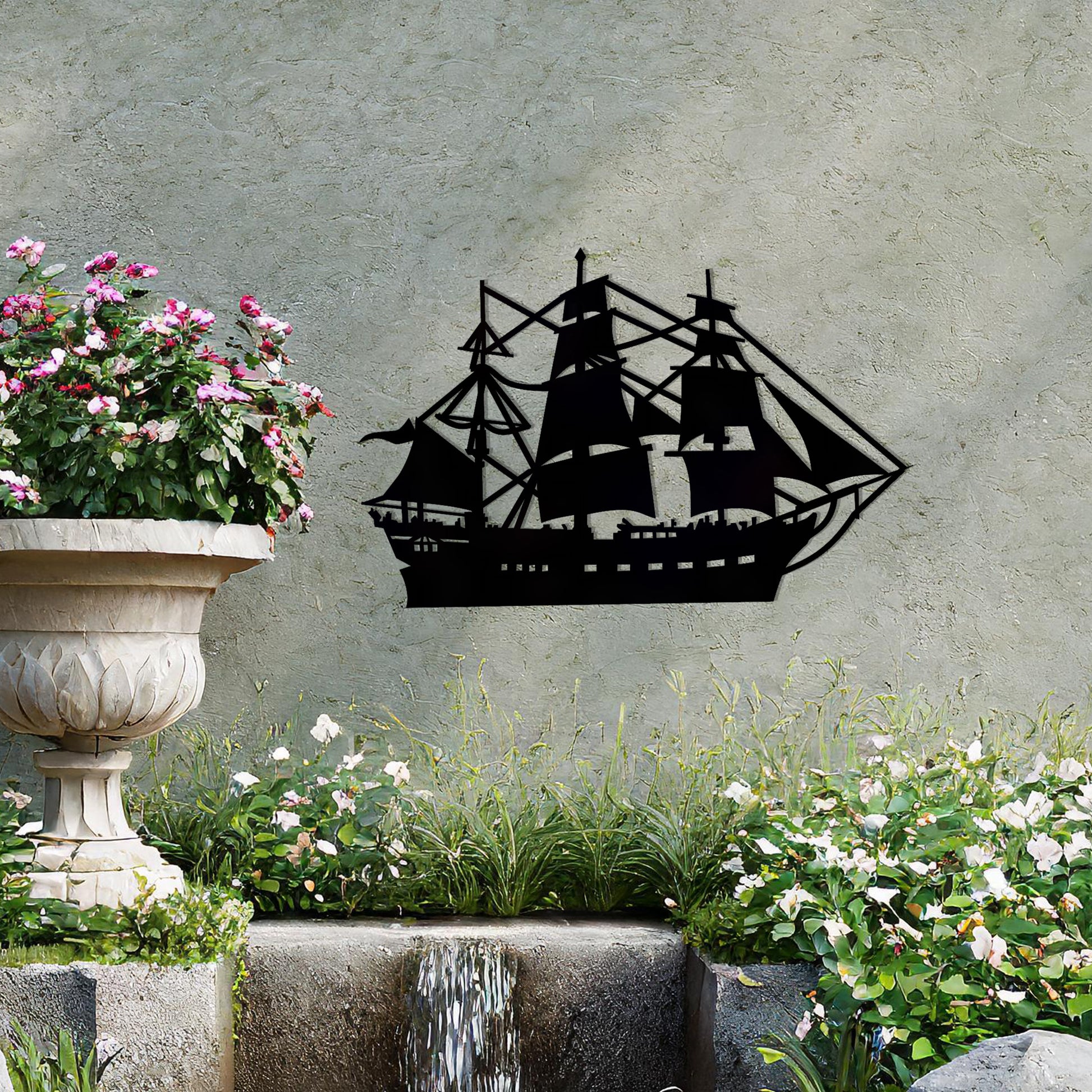 This design showcases a majestic sailing ship with intricate rigging and sails fully unfurled, evoking a sense of adventure and timeless nautical charm. A striking piece of wall art for maritime enthusiasts.