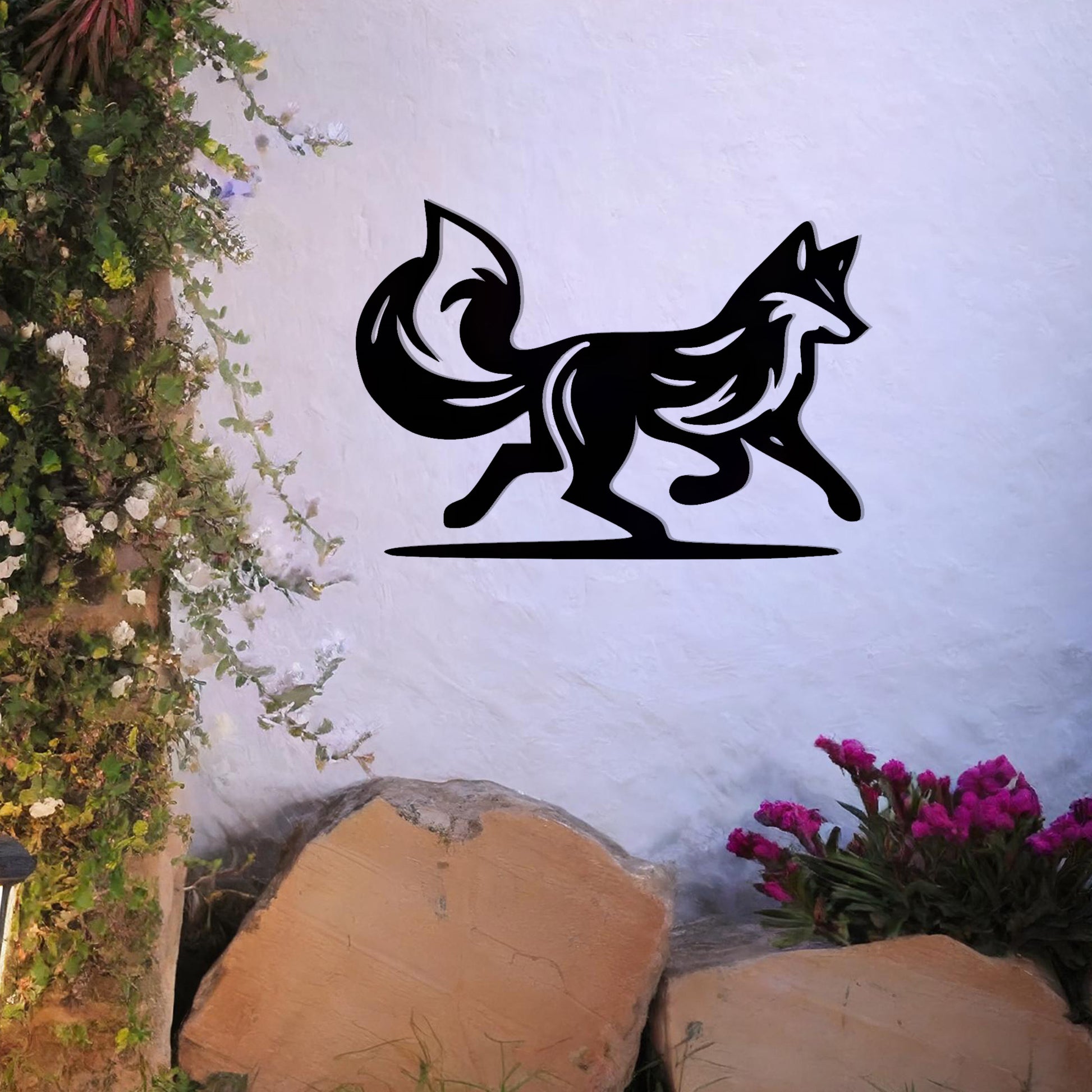 This design showcases a graceful fox in motion, capturing the essence of its agility and poise. The flowing lines of the tail and body add a sense of dynamism, making it a stunning decorative piece for any space.