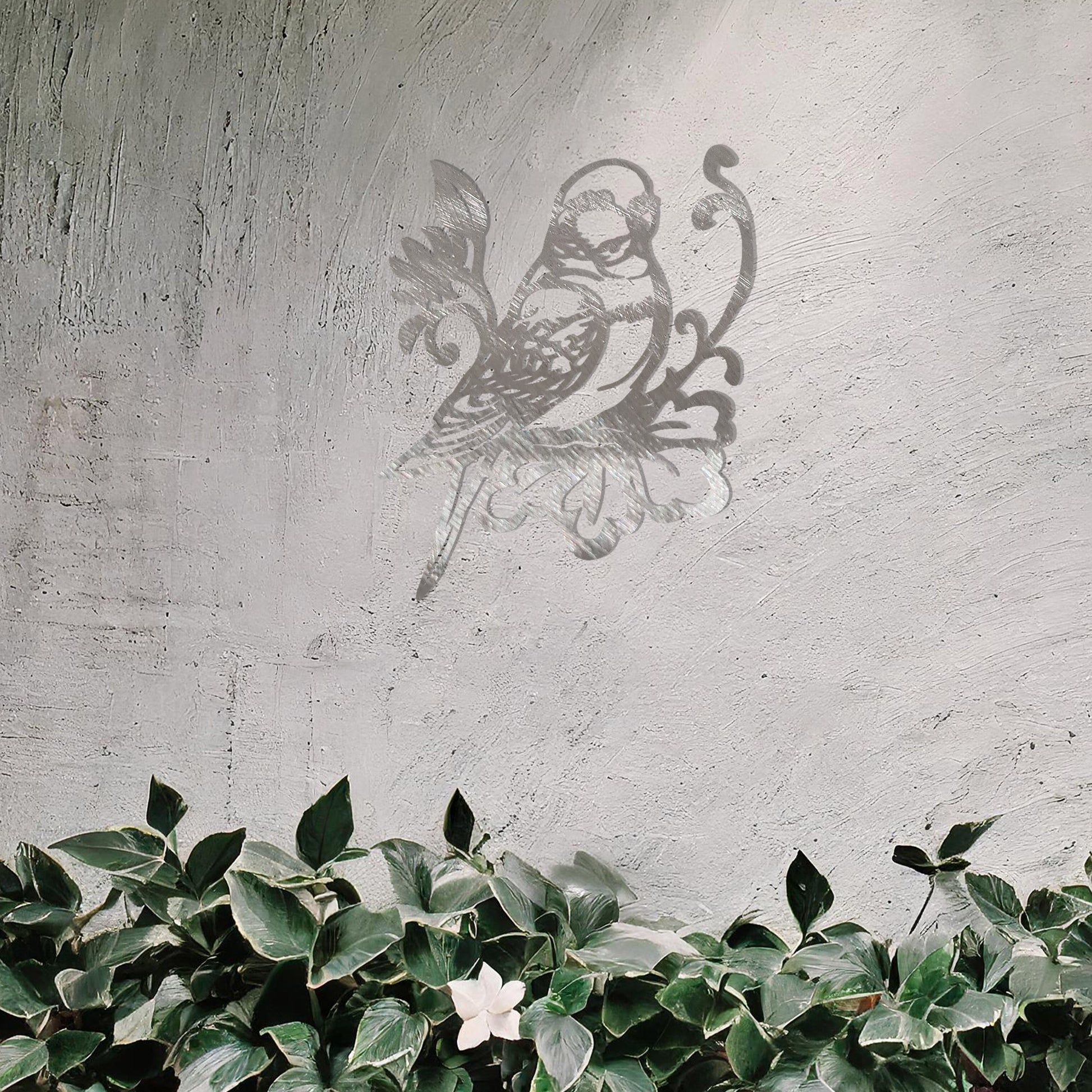 This image features a beautifully designed parrot perched on a floral motif. The bird's detailed feathers and the intricate floral elements create a graceful, organic feel. This would make an elegant and peaceful addition to any space.