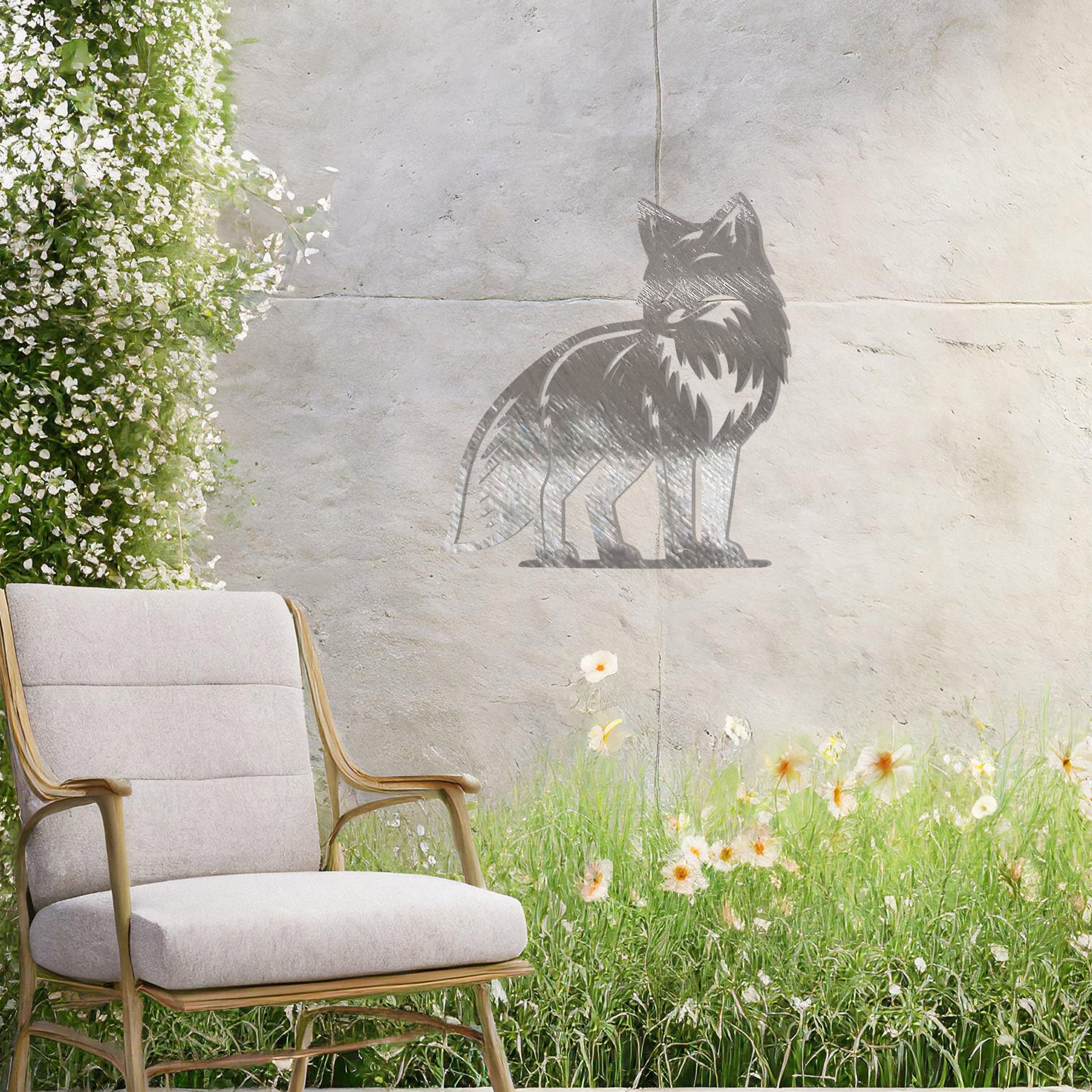 This design showcases the poised silhouette of a fox, standing alert and graceful. The intricate detailing of its fur and tail adds depth and elegance, making it an eye-catching centerpiece for any wall art collection.