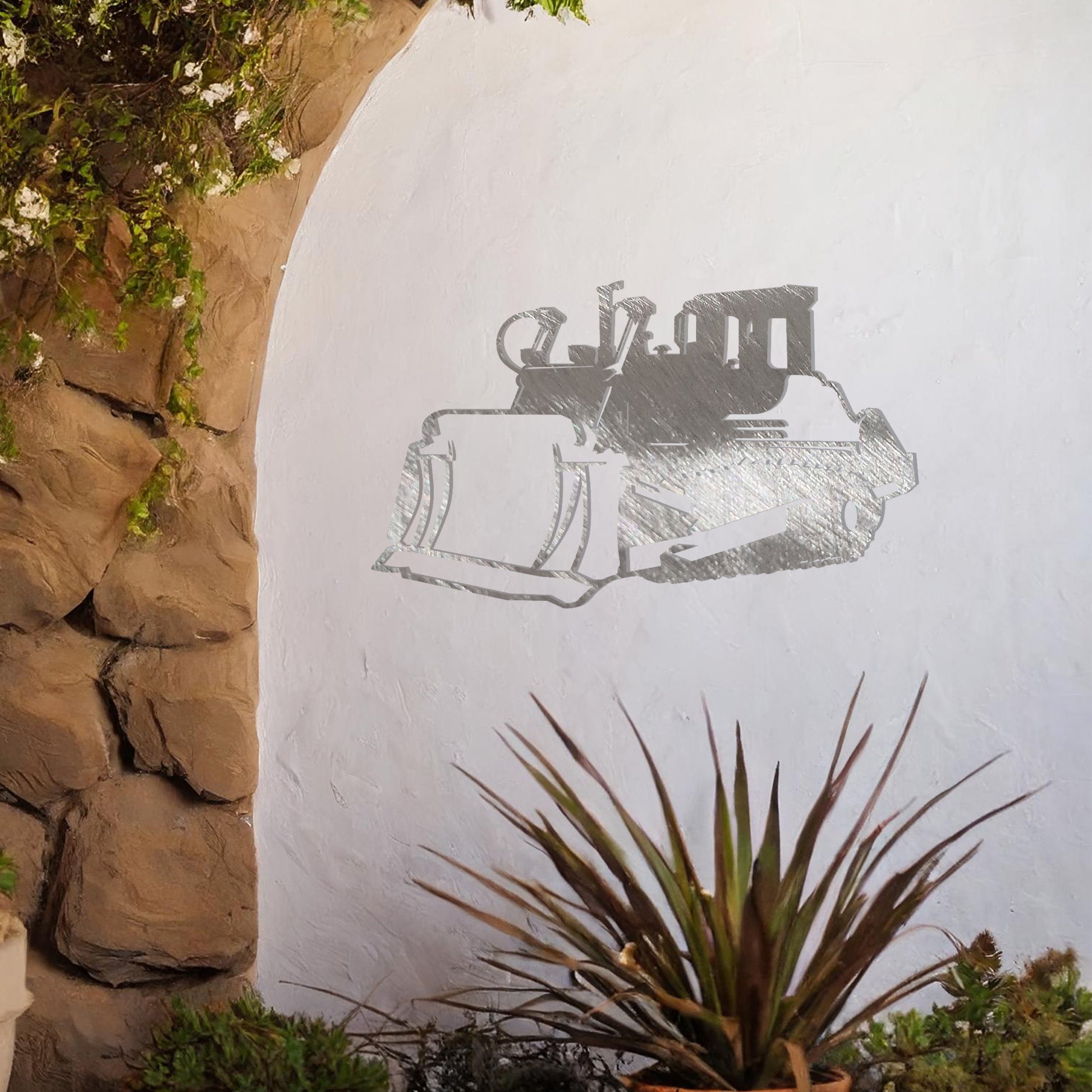 This wall art showcases a finely detailed depiction of a bulldozer, emphasising its powerful structure and sharp contours. A perfect addition for enthusiasts of heavy machinery or industrial-themed spaces.