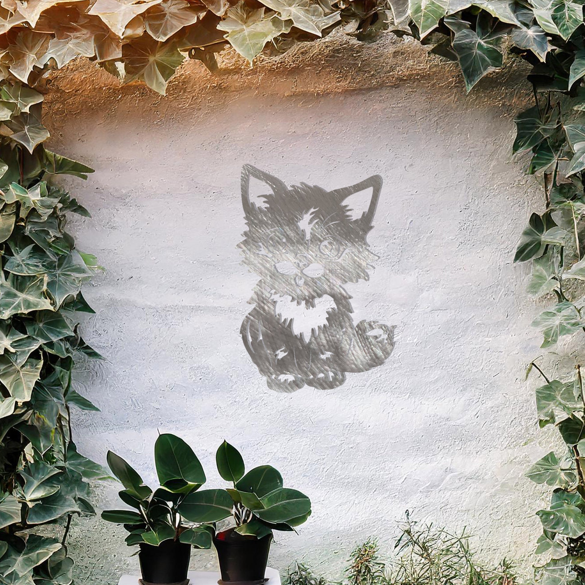 This design features an adorable kitten sitting upright with expressive eyes and playful details. The intricate lines bring charm and personality to this piece, making it a delightful decorative addition for animal lovers.