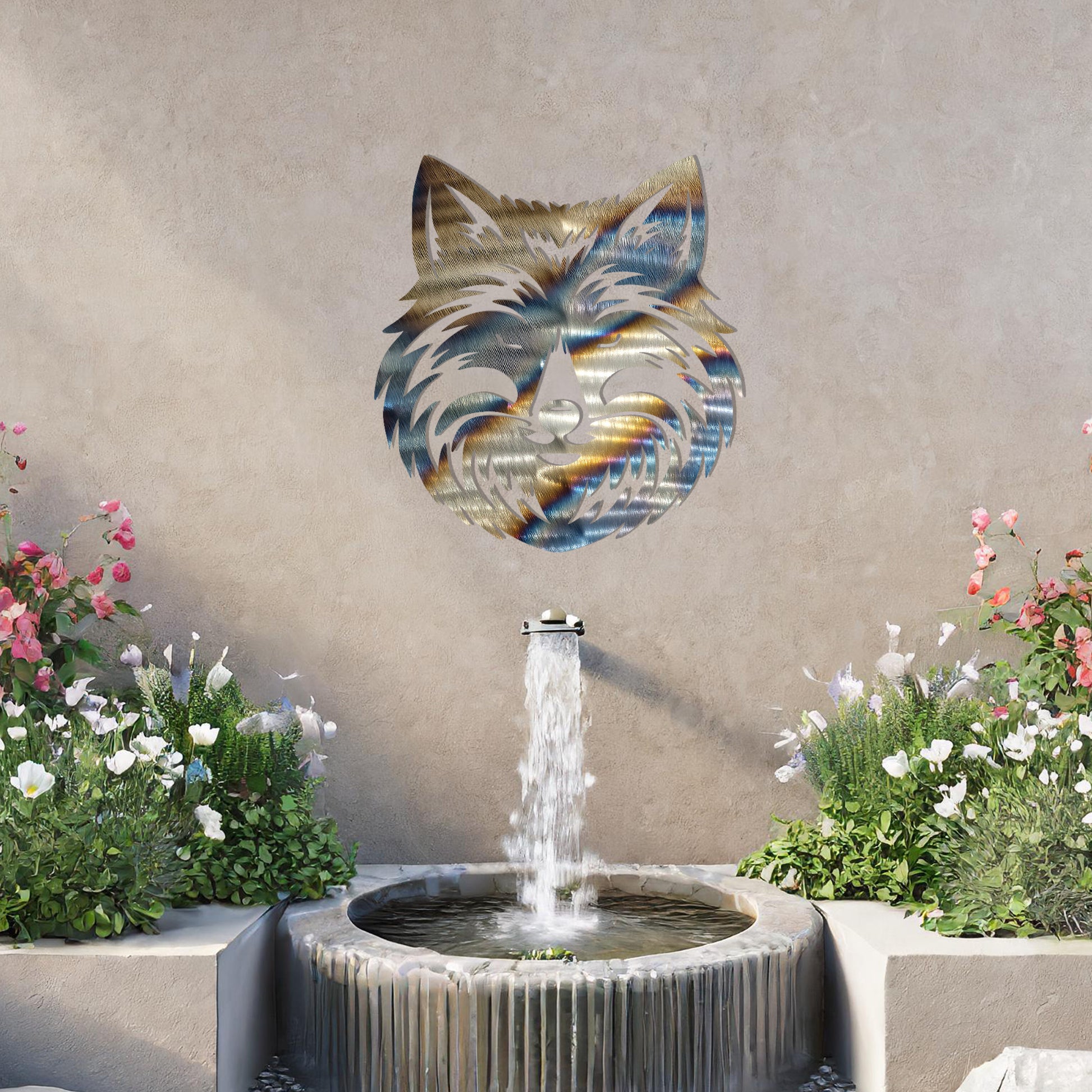A stylized, intricately designed fox head, showcasing sharp features and detailed fur patterns. The design emphasizes the sleek, pointed ears, piercing eyes, and expressive face, with dynamic lines and shapes highlighting the texture of the fur. 