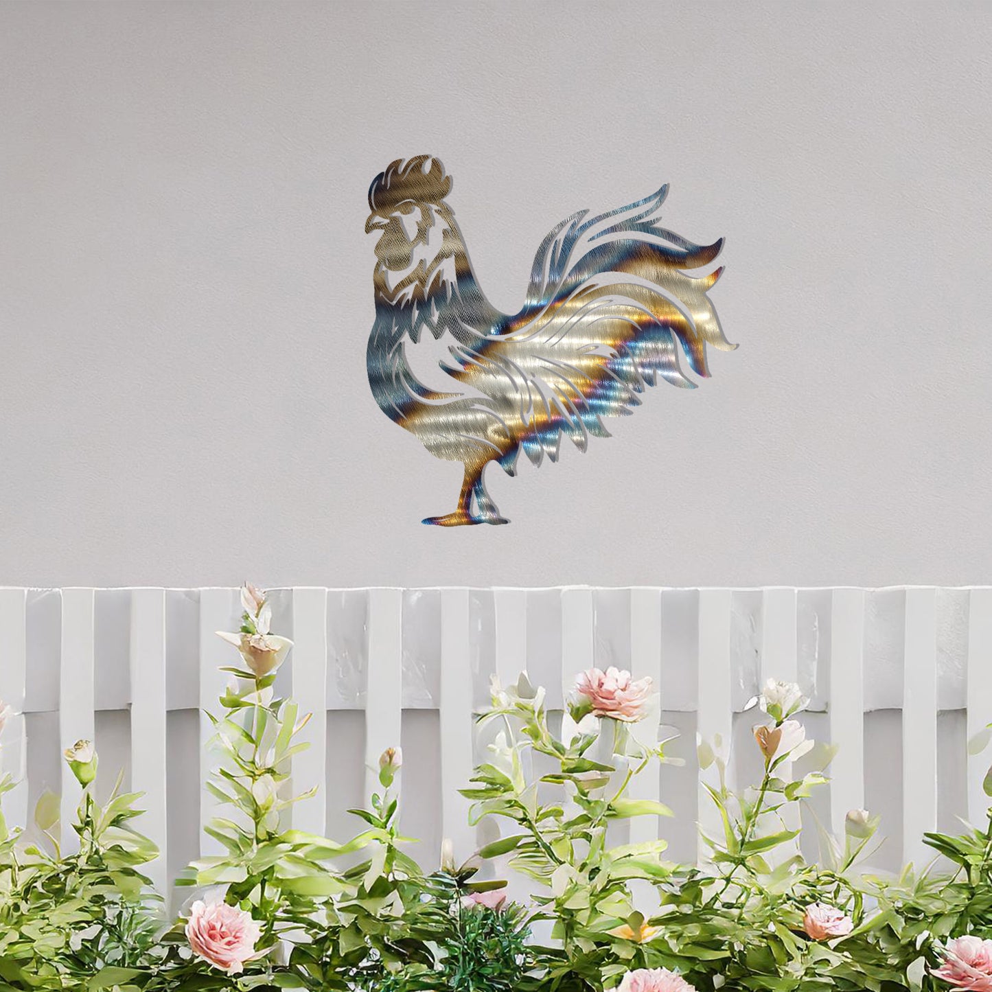 This design showcases a proud rooster standing tall with intricate feather details, capturing the essence of rural charm and elegance. Its bold silhouette and artistic lines make it a striking decor piece for farmhouse or countryside-themed spaces.