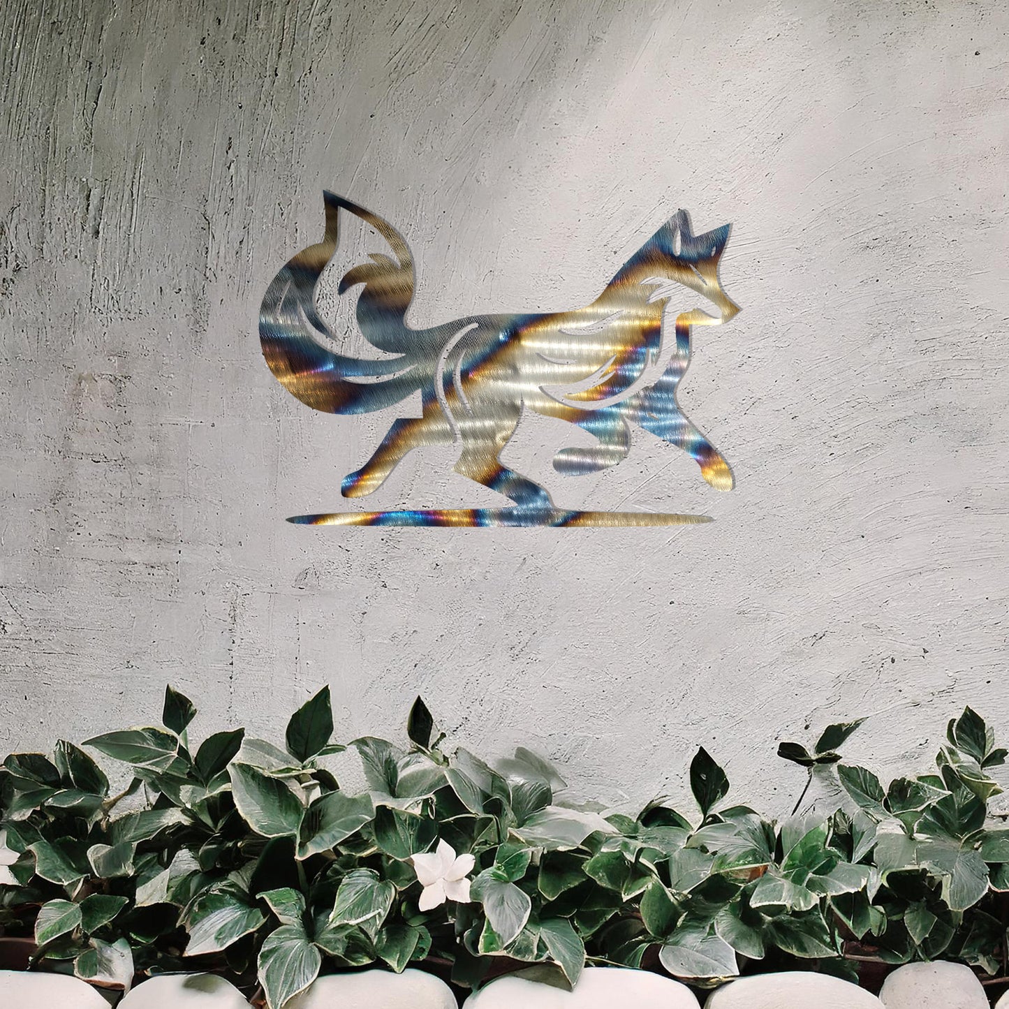 This design showcases a graceful fox in motion, capturing the essence of its agility and poise. The flowing lines of the tail and body add a sense of dynamism, making it a stunning decorative piece for any space.