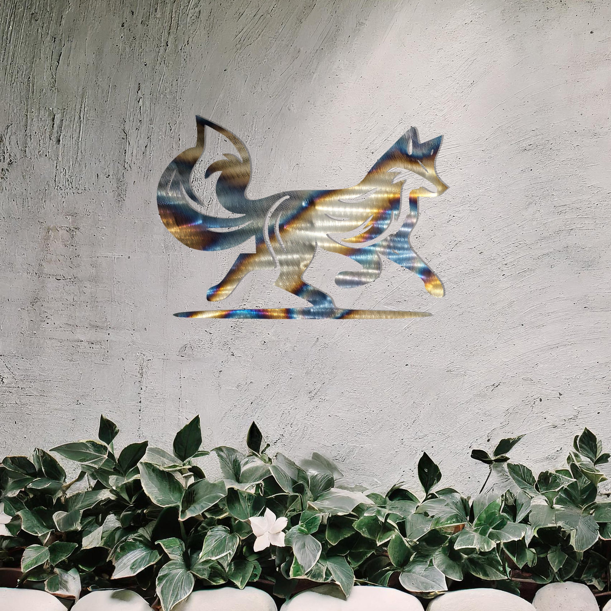 This design showcases a graceful fox in motion, capturing the essence of its agility and poise. The flowing lines of the tail and body add a sense of dynamism, making it a stunning decorative piece for any space.