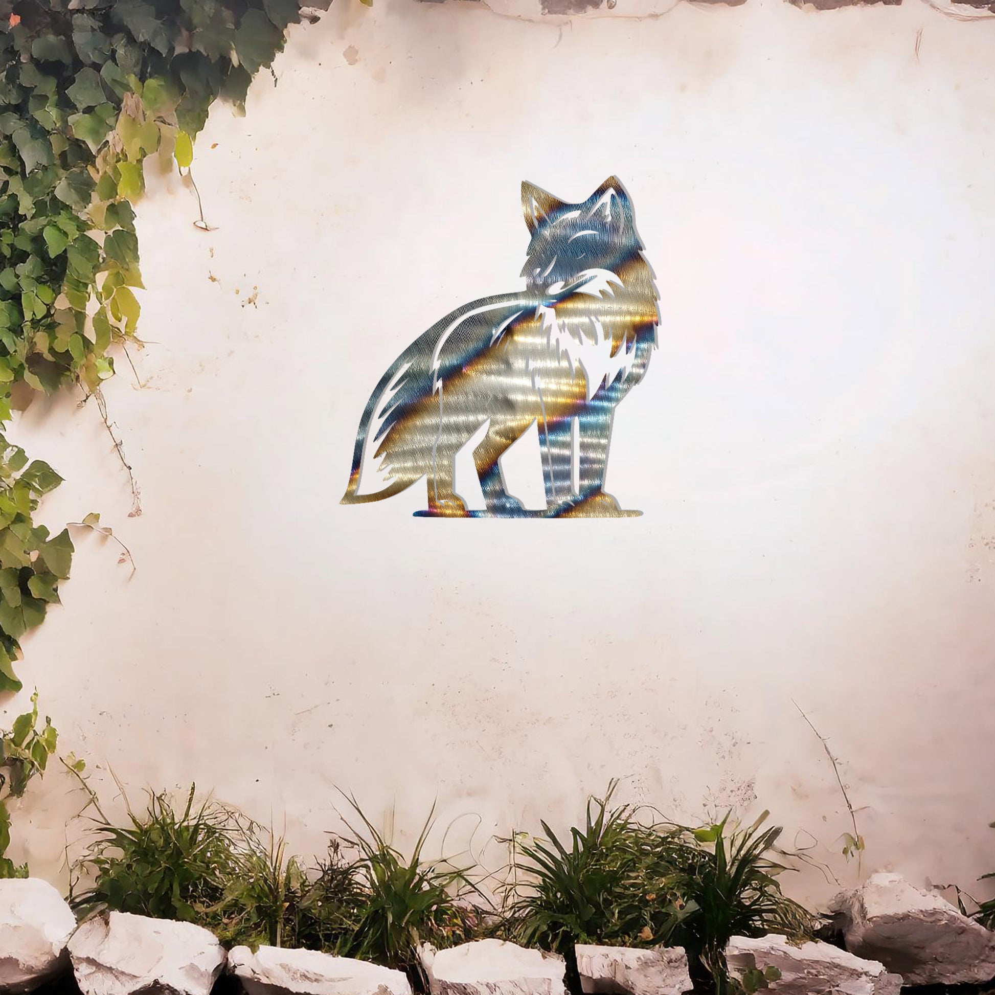 This design showcases the poised silhouette of a fox, standing alert and graceful. The intricate detailing of its fur and tail adds depth and elegance, making it an eye-catching centerpiece for any wall art collection.