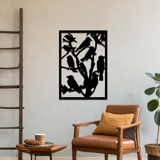 A beautifully crafted wall art featuring a flock of birds perched on branches, showcasing nature's harmony and elegance. A perfect addition to enhance your space with a touch of serenity and charm.