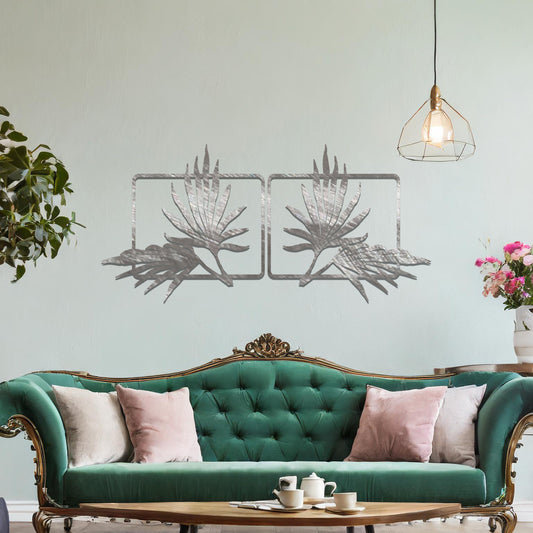 A stunning set of wall art featuring two panels with elegantly detailed bird of paradise leaf designs. Ideal for adding a sophisticated tropical touch to your interior decor.
