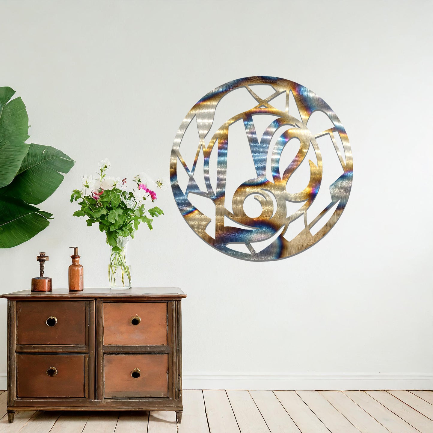 A modern love-themed wall art design, featuring abstract lines and curves forming the word "Love" within a circular frame. This elegant piece adds a touch of romance and sophistication to any interior.