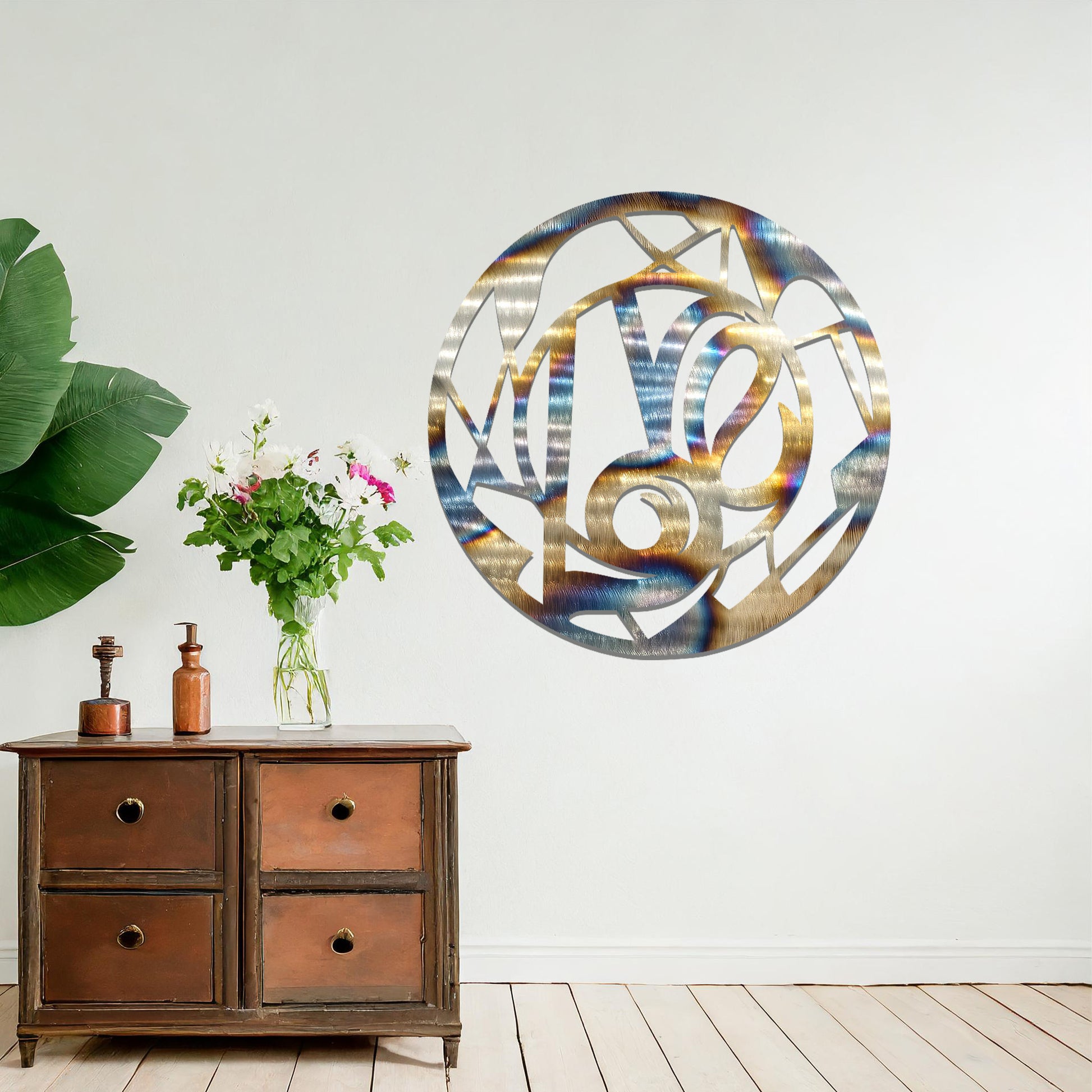 A modern love-themed wall art design, featuring abstract lines and curves forming the word "Love" within a circular frame. This elegant piece adds a touch of romance and sophistication to any interior.