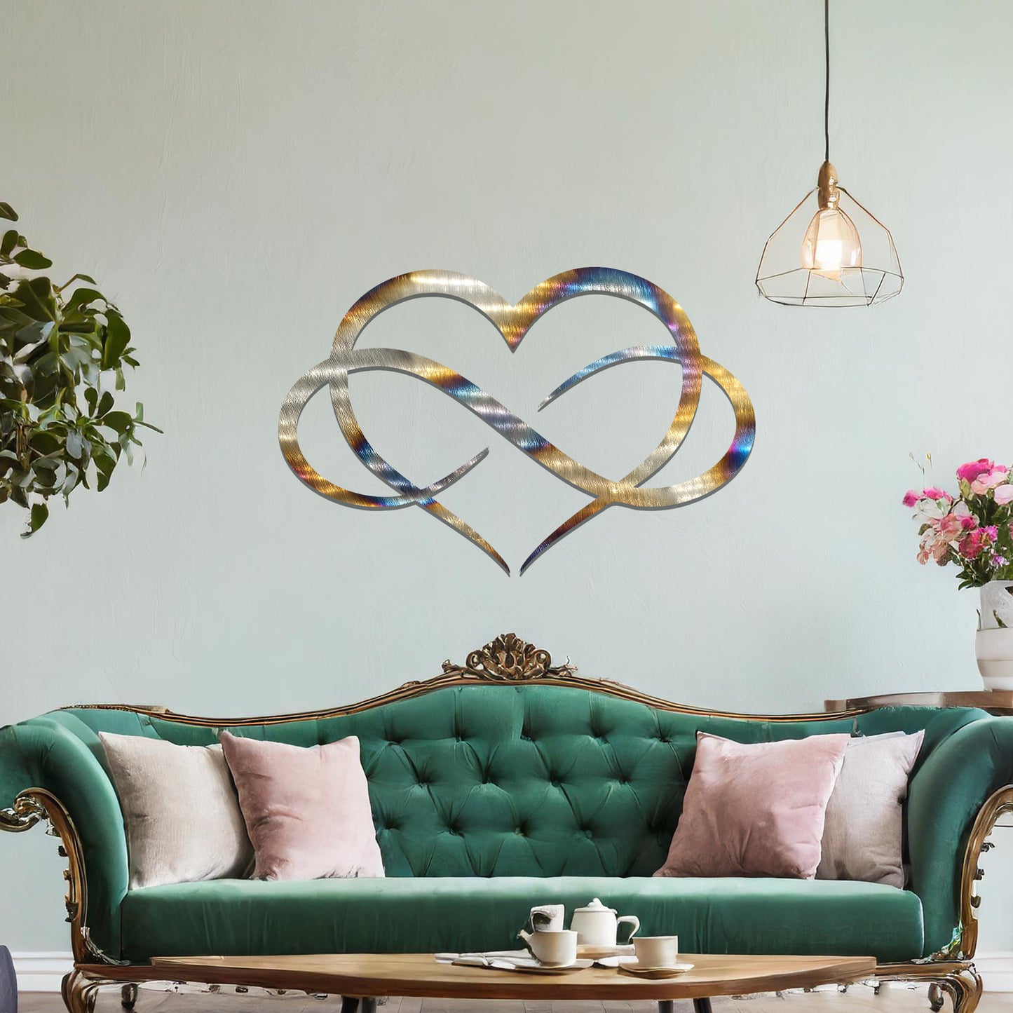 Infinity love heart design with smooth, intertwining curves symbolising eternal love and connection, presented in a bold and minimalist style, perfect for adding a touch of elegance to any space.