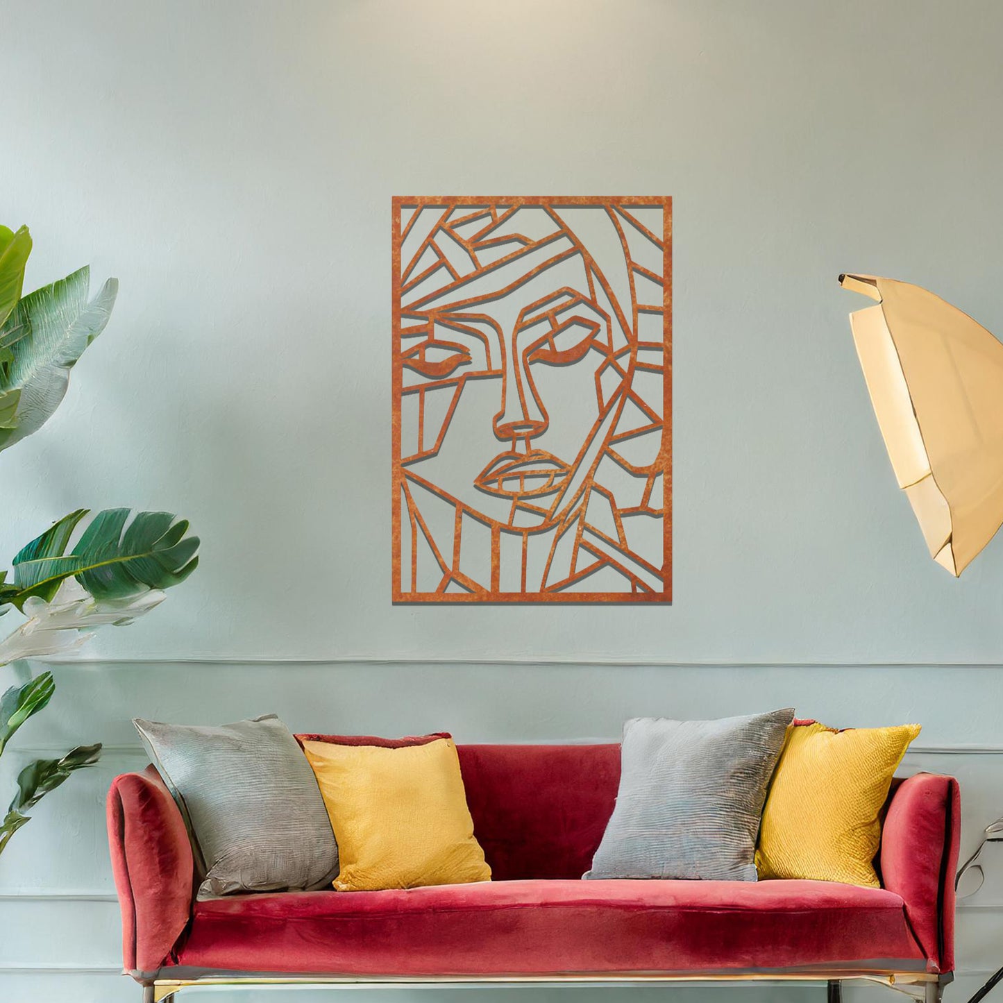 Abstract geometric wall art design of a face, created through angular, fragmented lines that form a modern and artistic interpretation of human features.