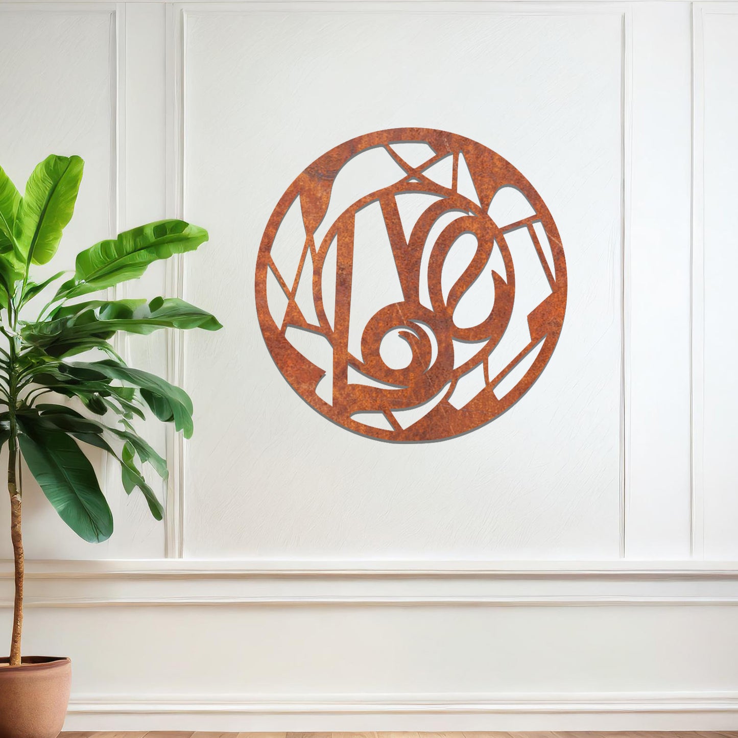 A modern love-themed wall art design, featuring abstract lines and curves forming the word "Love" within a circular frame. This elegant piece adds a touch of romance and sophistication to any interior.