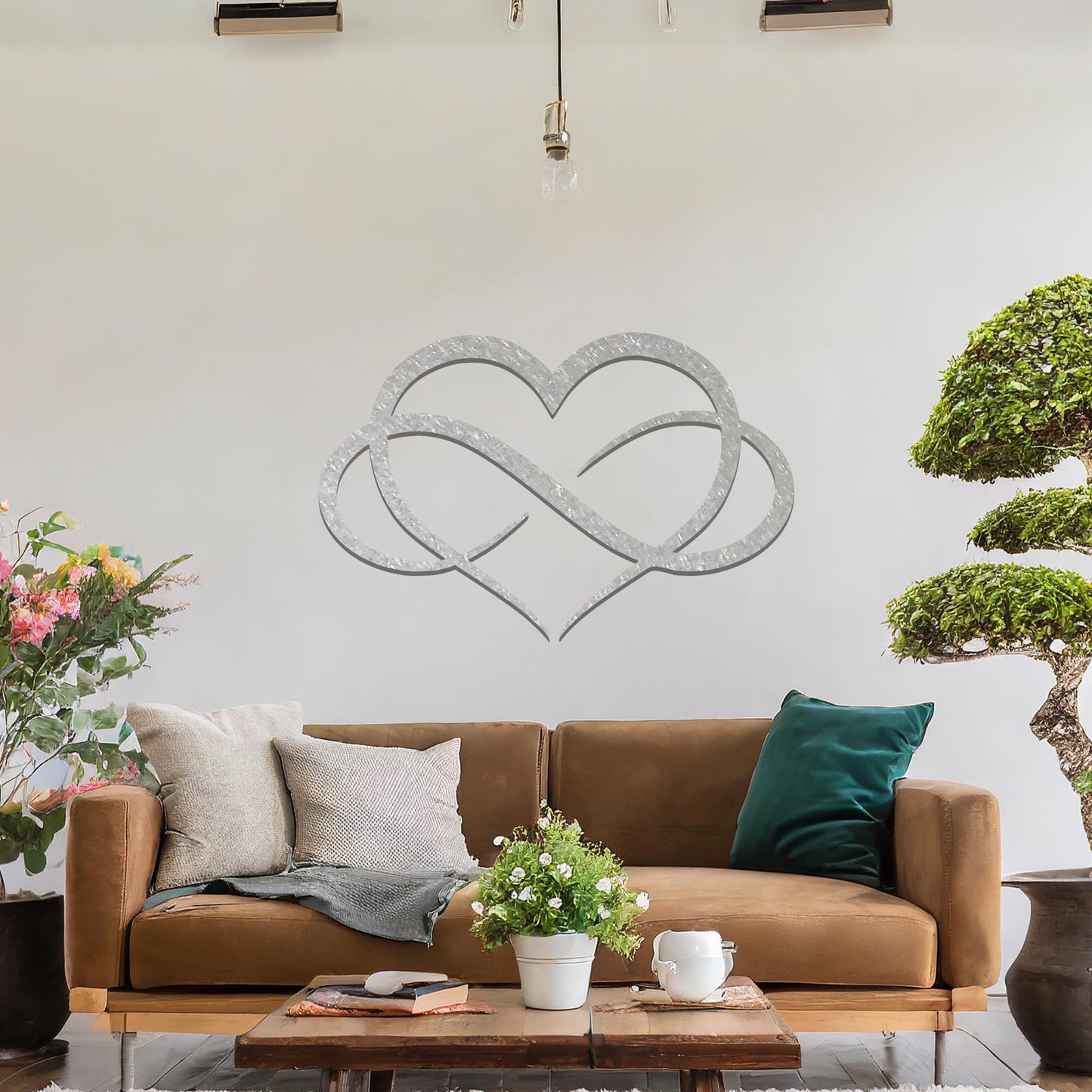 Infinity love heart design with smooth, intertwining curves symbolising eternal love and connection, presented in a bold and minimalist style, perfect for adding a touch of elegance to any space.