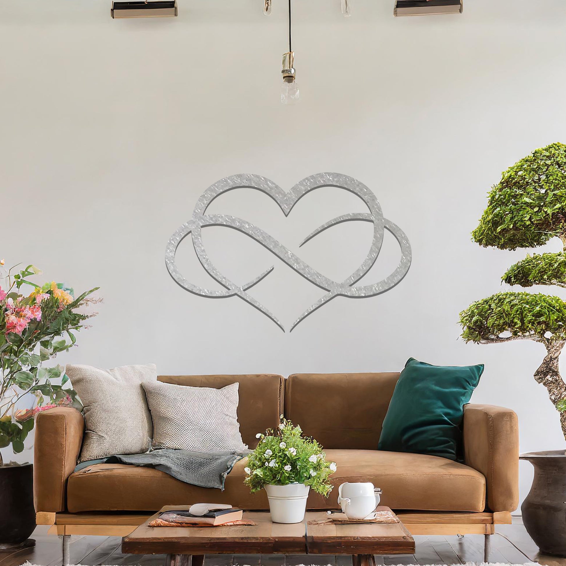 Infinity love heart design with smooth, intertwining curves symbolising eternal love and connection, presented in a bold and minimalist style, perfect for adding a touch of elegance to any space.