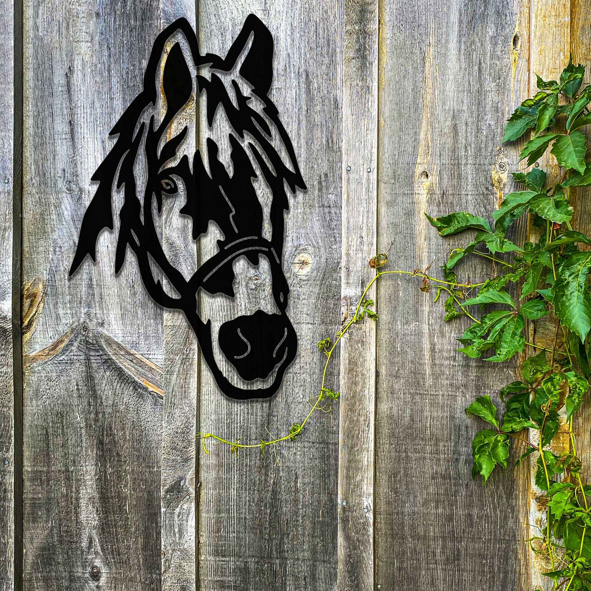 A detailed design of a horse's head, with a focus on the face and mane, highlighting its distinctive features and expression.